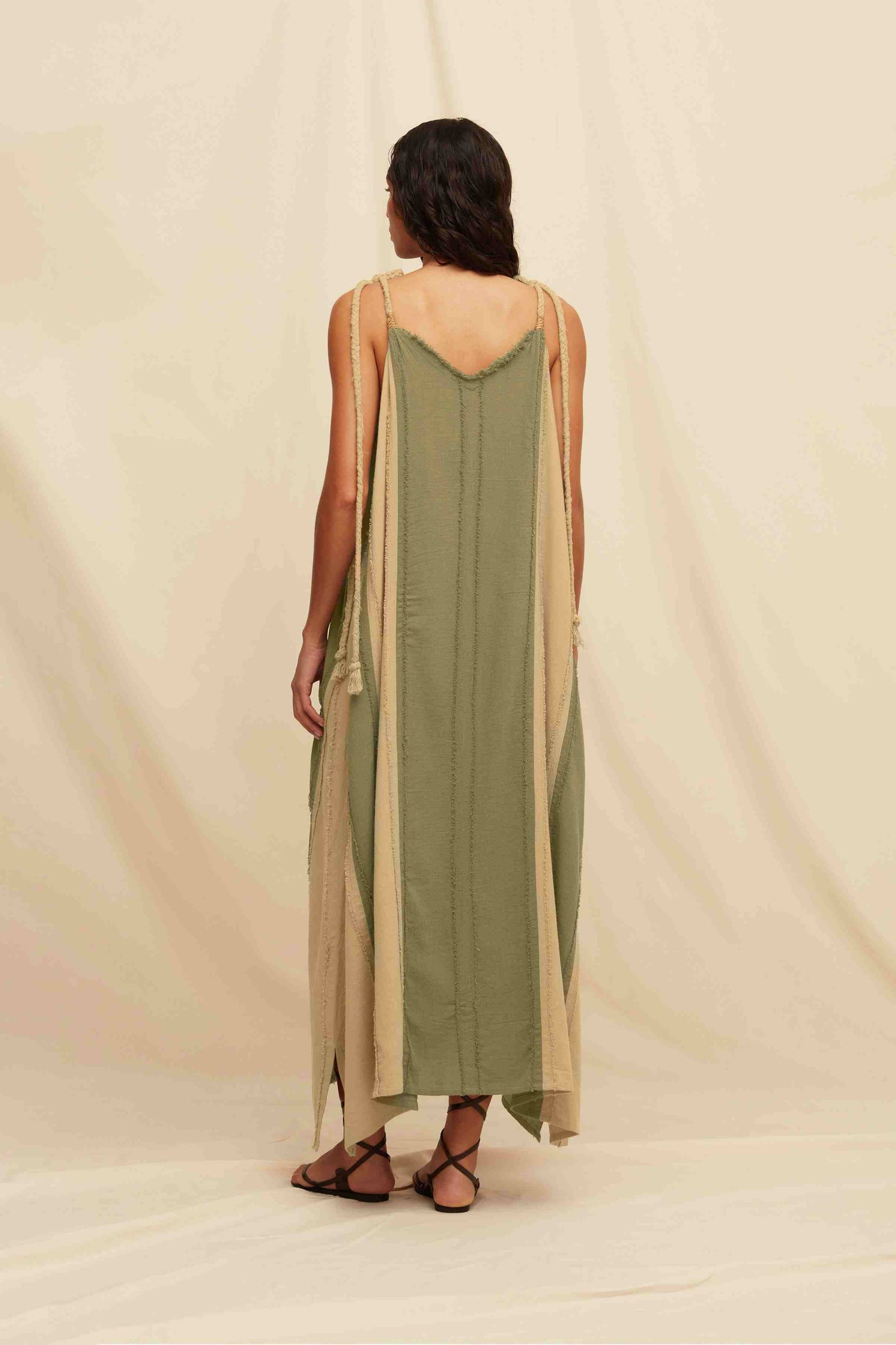 AKBAL LINES DRESS - OLIVE / SEPIA