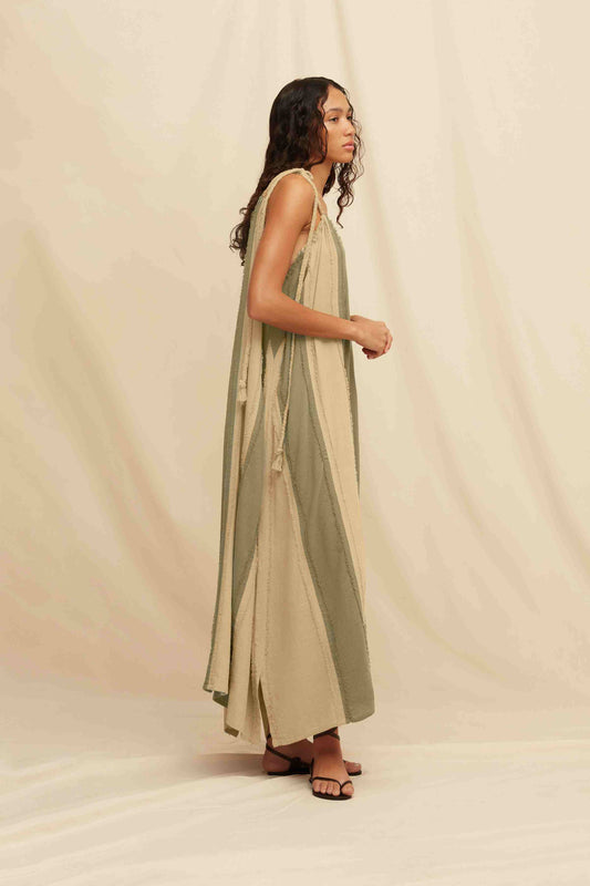 AKBAL LINES DRESS - OLIVE / SEPIA