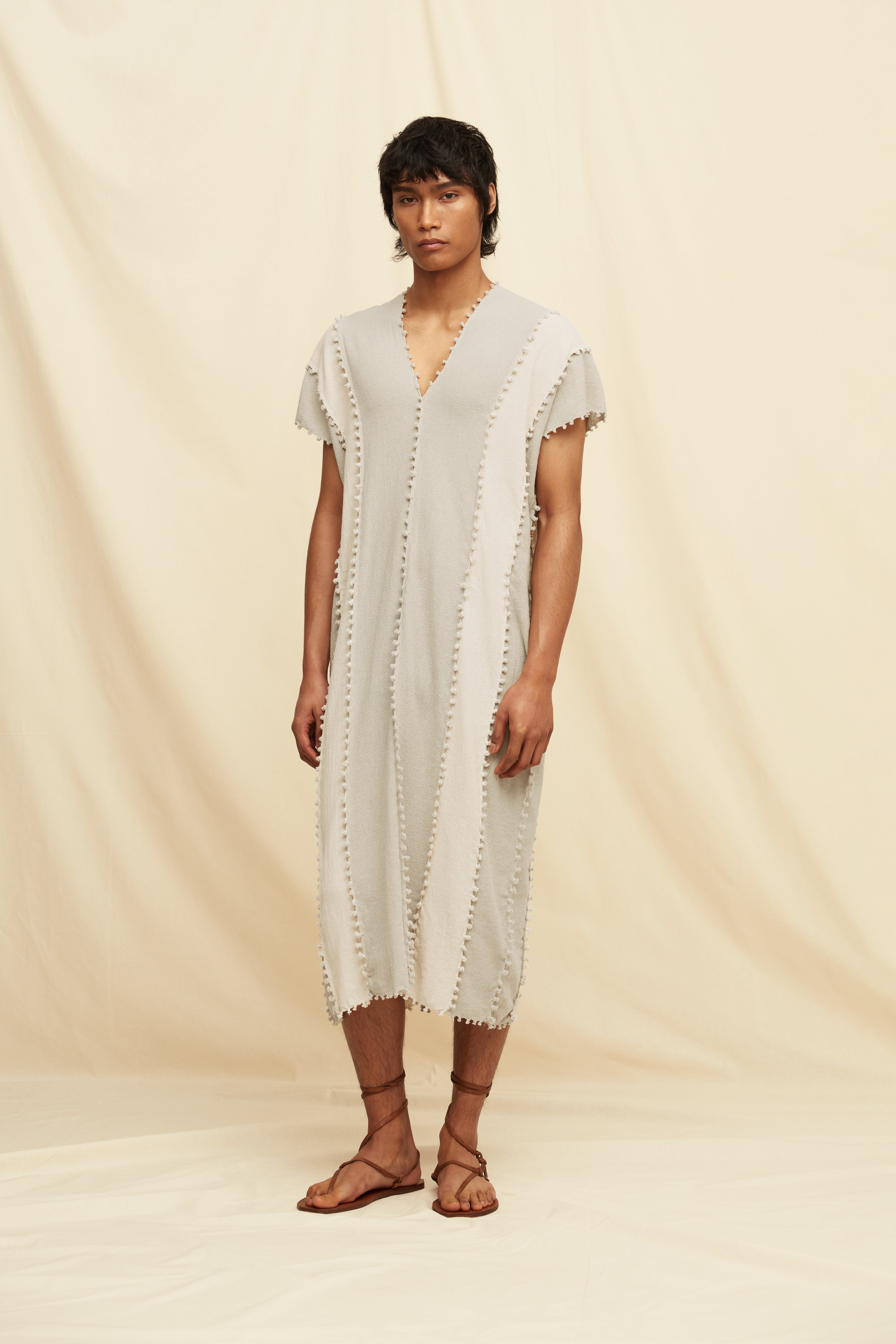 Chaac Lines Tunic Dress Cotton Jute - Quiet Grey / Natural