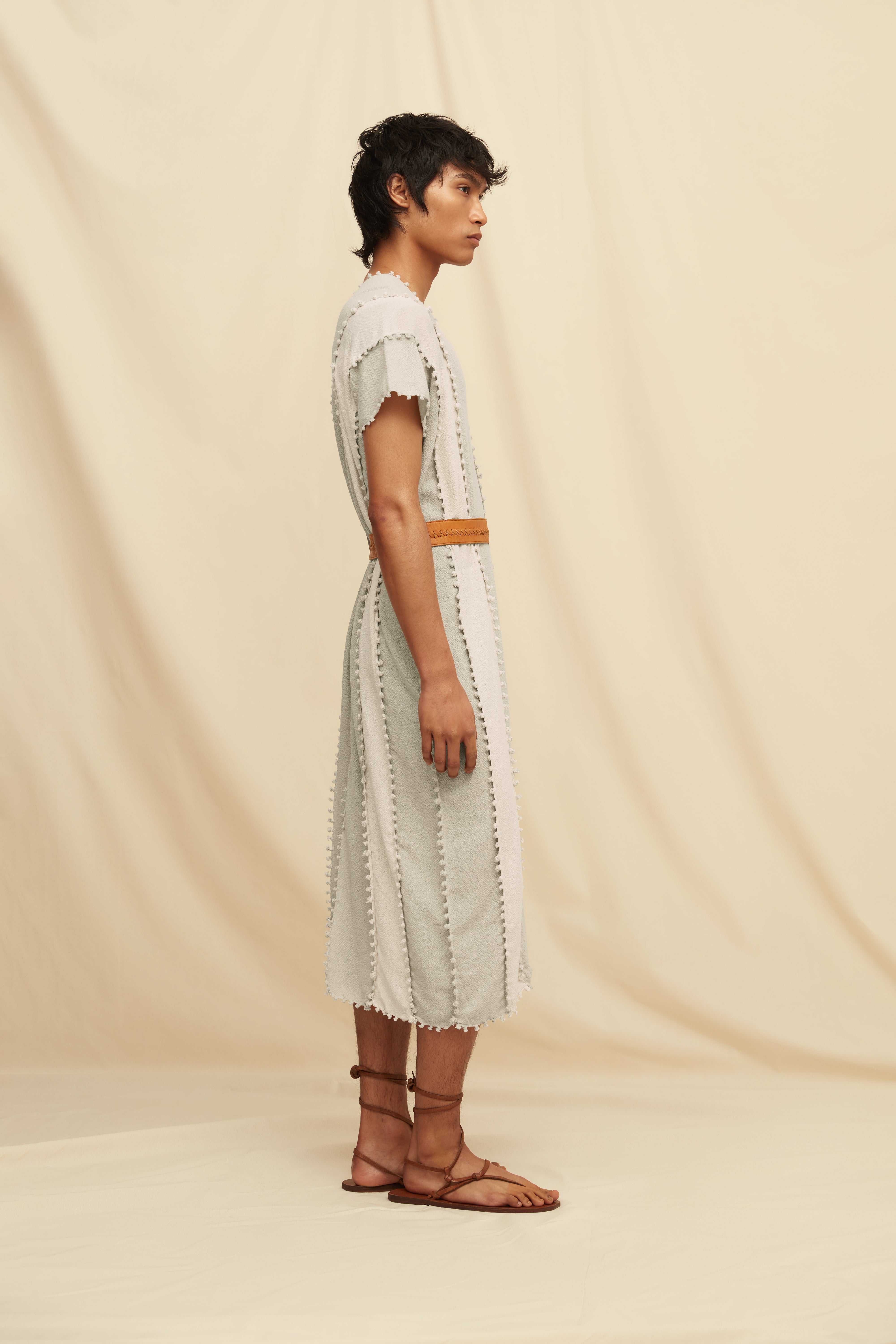 Chaac Lines Tunic Dress Cotton Jute - Quiet Grey / Natural