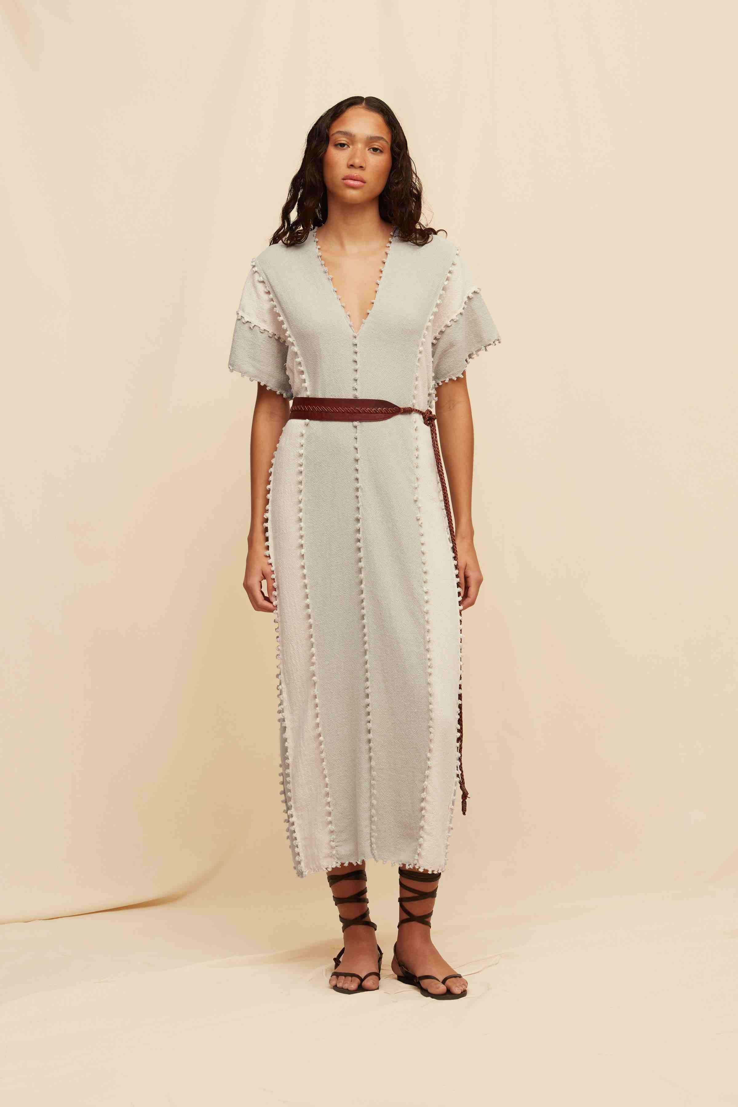 Chaac Lines Tunic Dress Cotton Jute - Quiet Grey / Natural