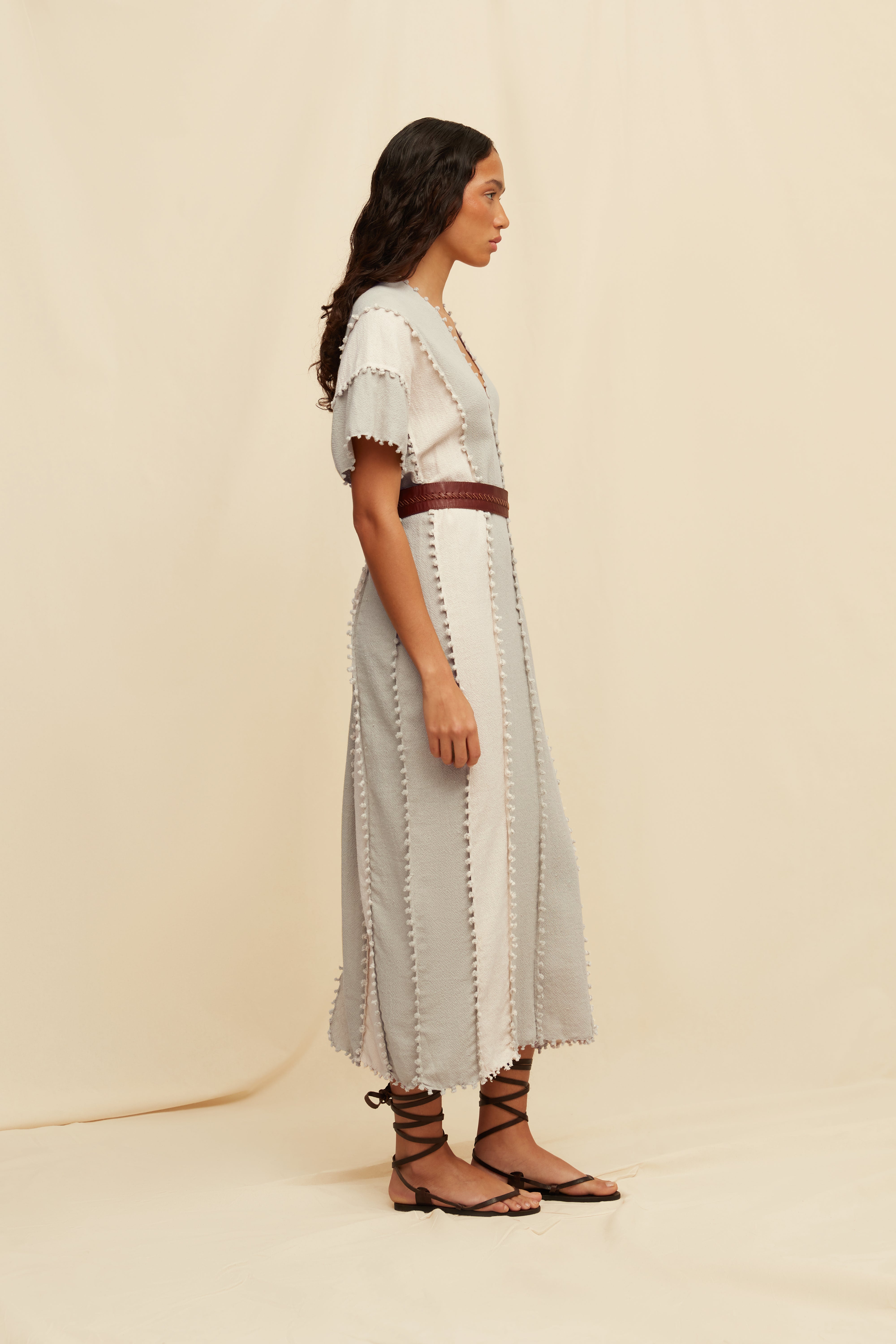 Chaac Lines Tunic Dress Cotton Jute - Quiet Grey / Natural