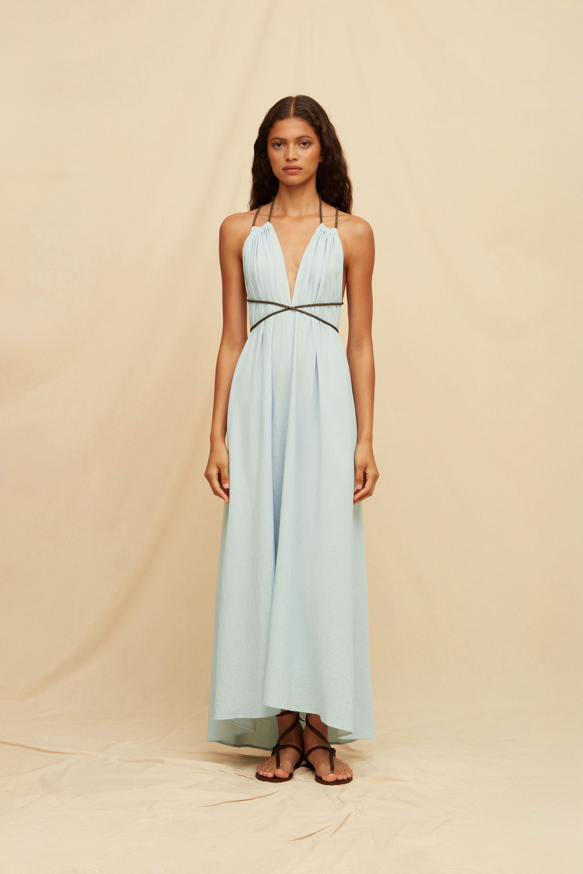 Mahahual Maxi Dress Artisanal Cotton - Ice Blue