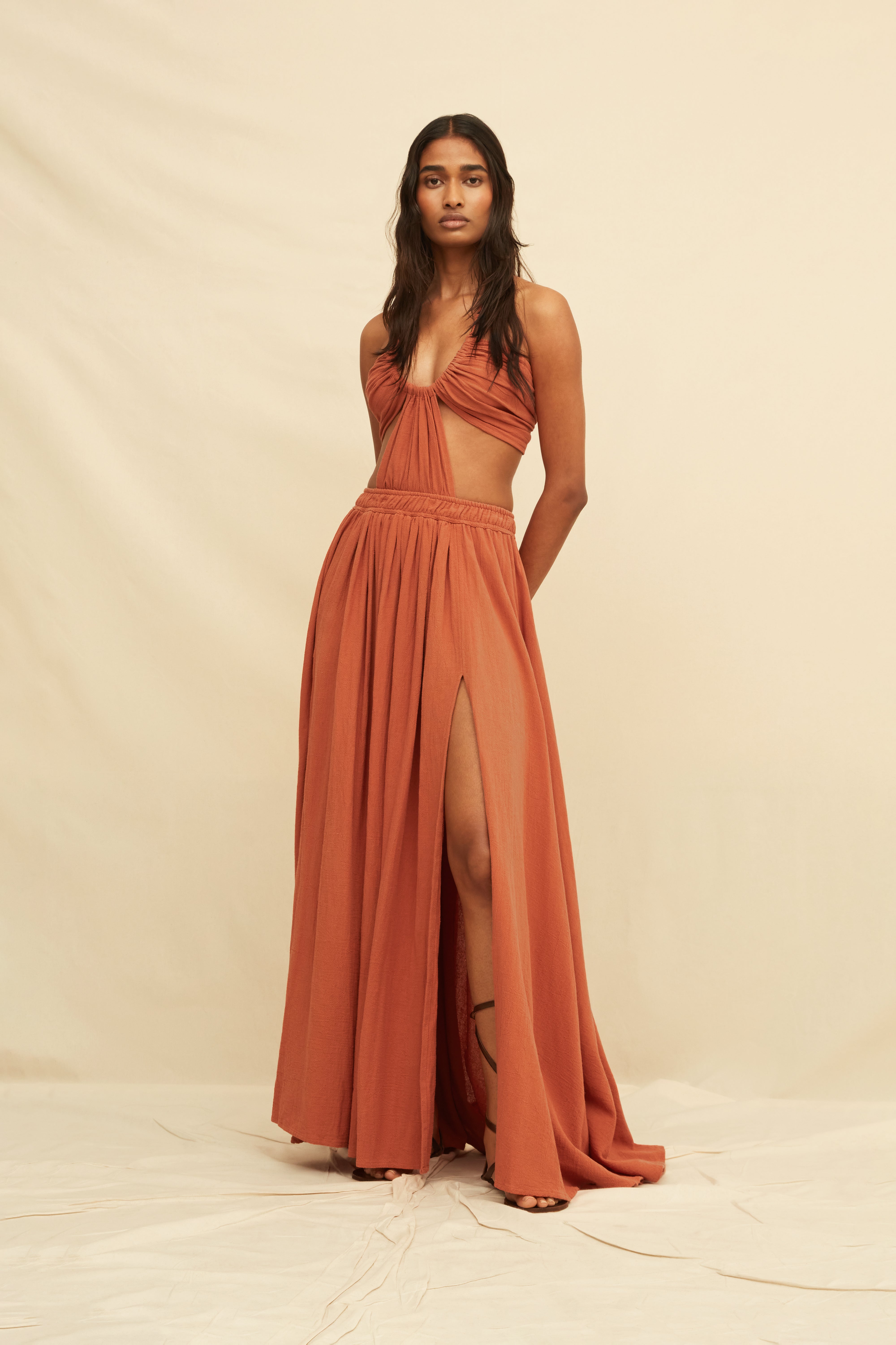 Xpujil Maxi Dress Artisanal Cotton - Burnt Ochre
