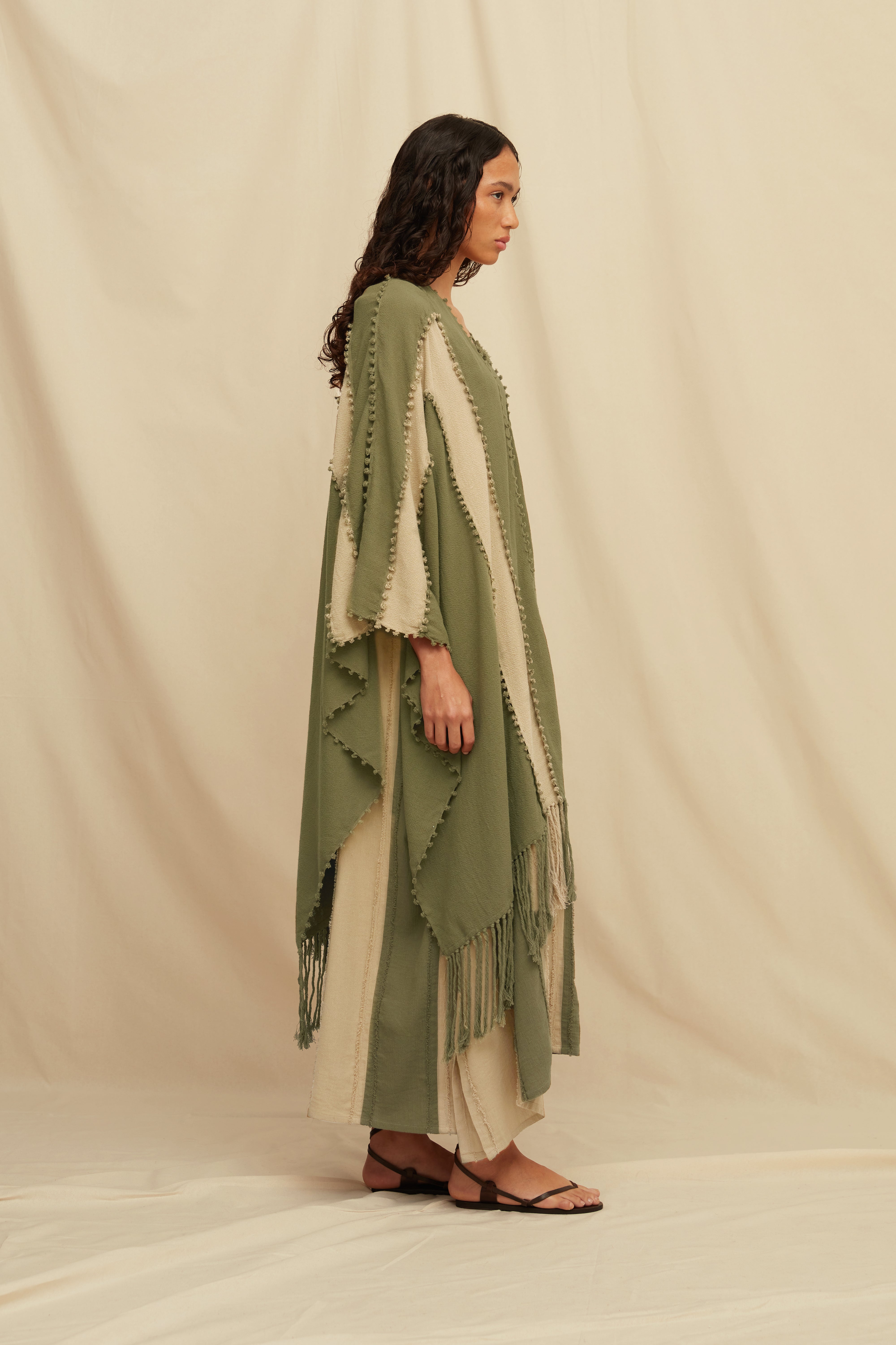 Yalchen Knots Lines Cape Cotton Jute - Olive / Sepia