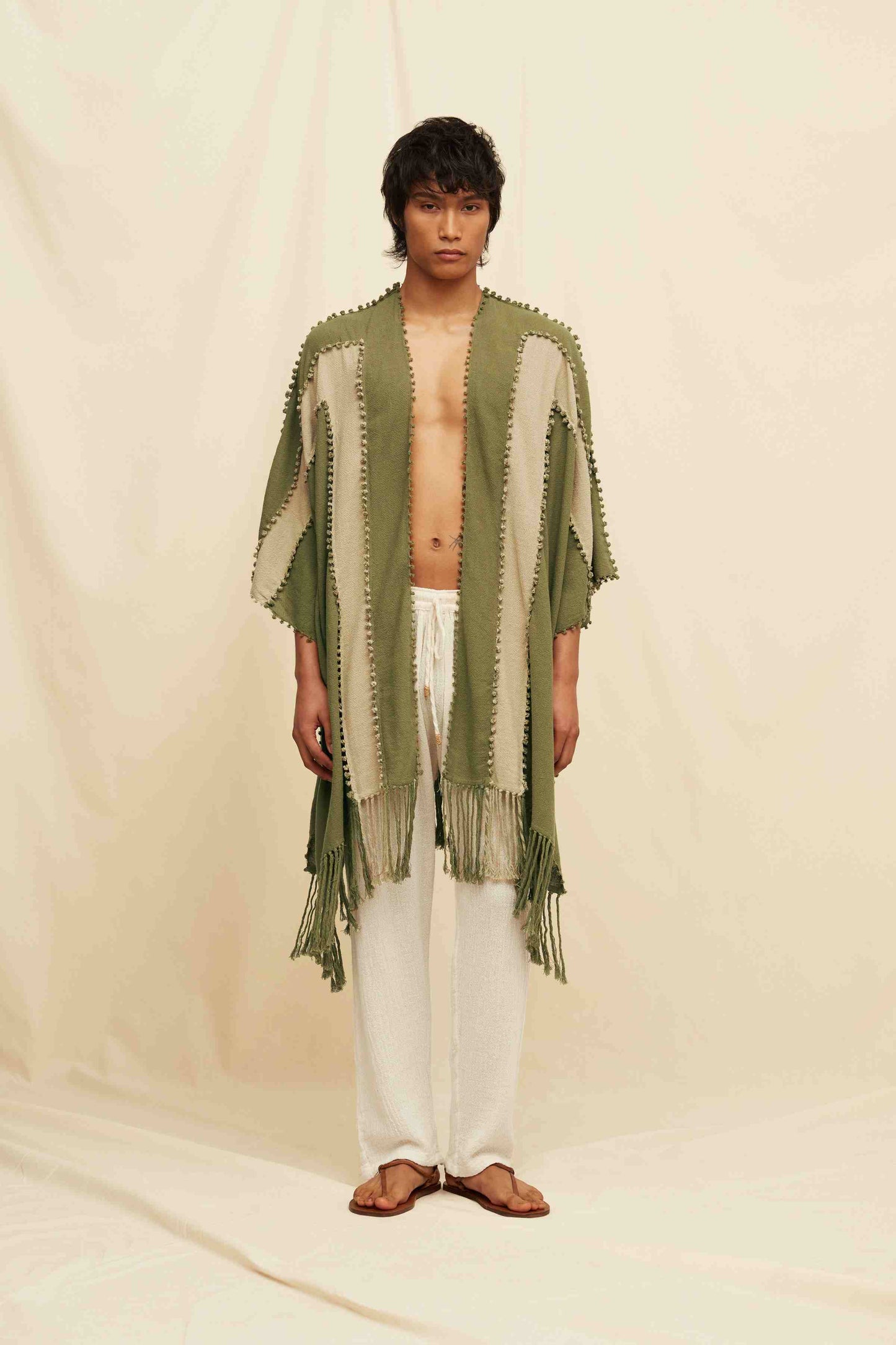 YALCHEN KNOTS LINES CAPE - OLIVE / SEPIA