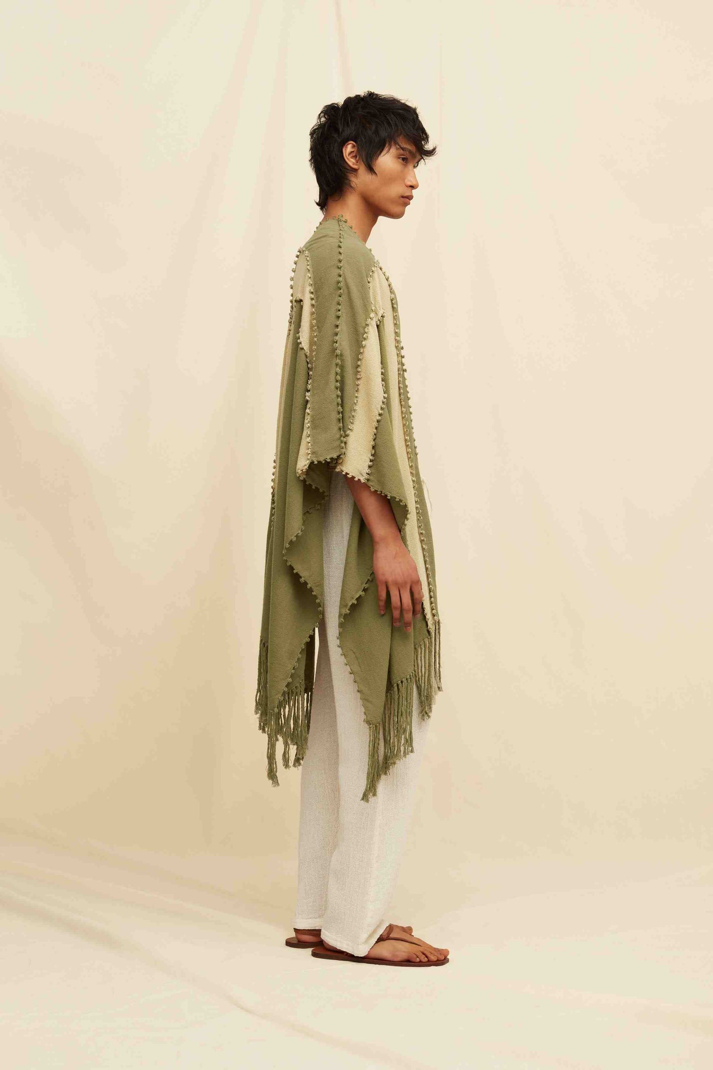 YALCHEN KNOTS LINES CAPE - OLIVE / SEPIA