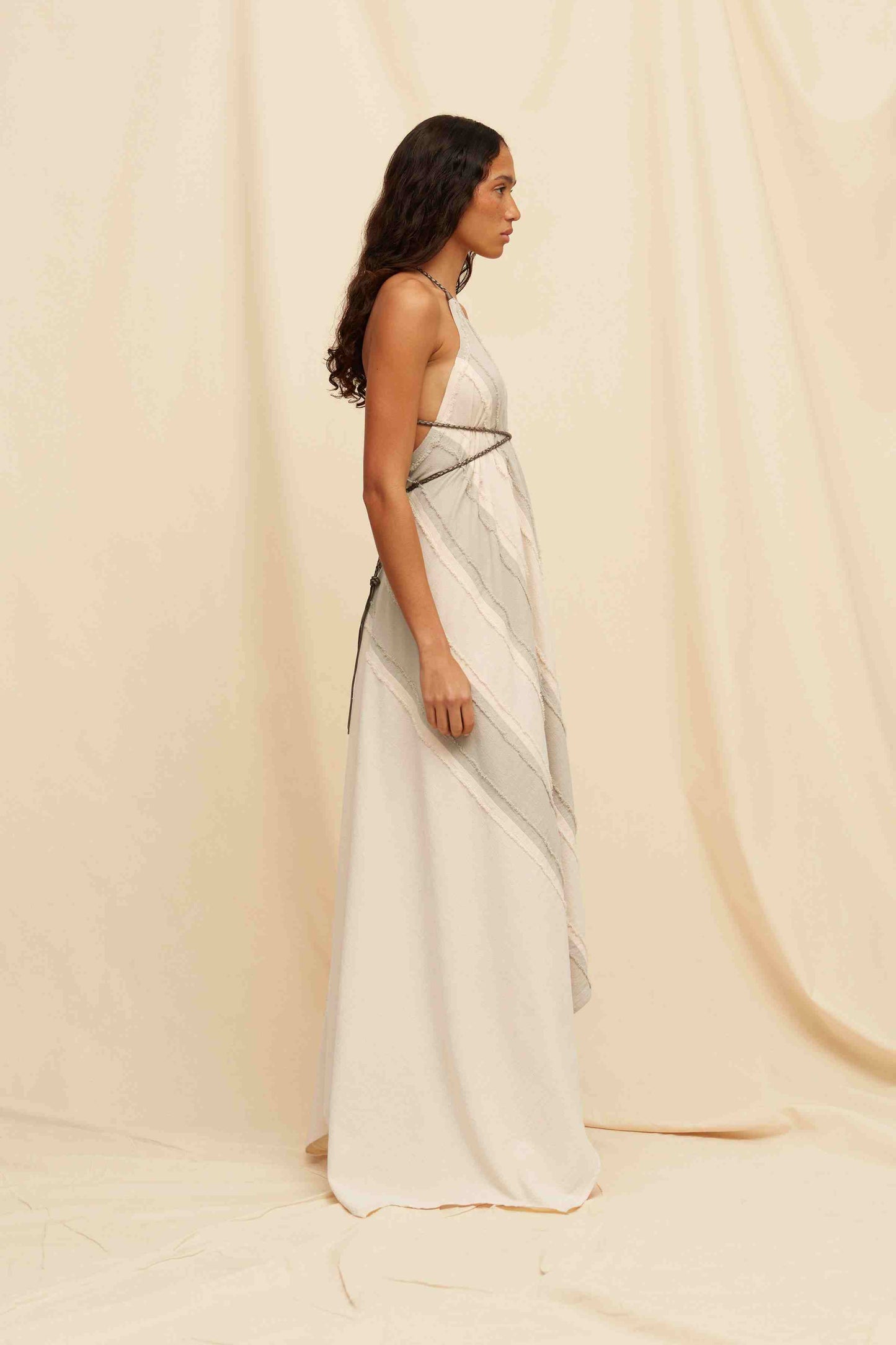 YATZIL LINES DRESS - QUIET GREY / NATURAL