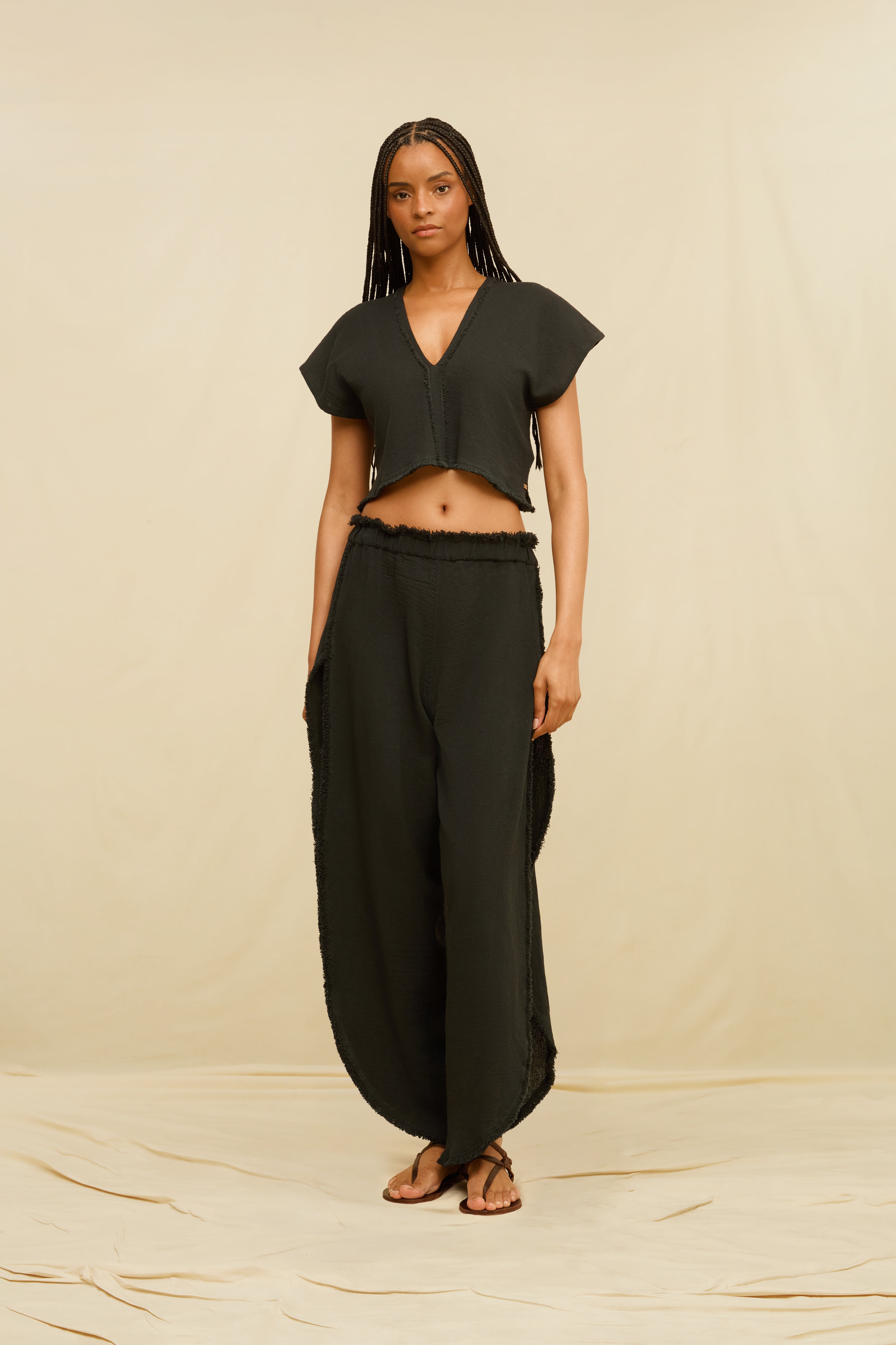Amro Cropped Top Cotton Jute - Black
