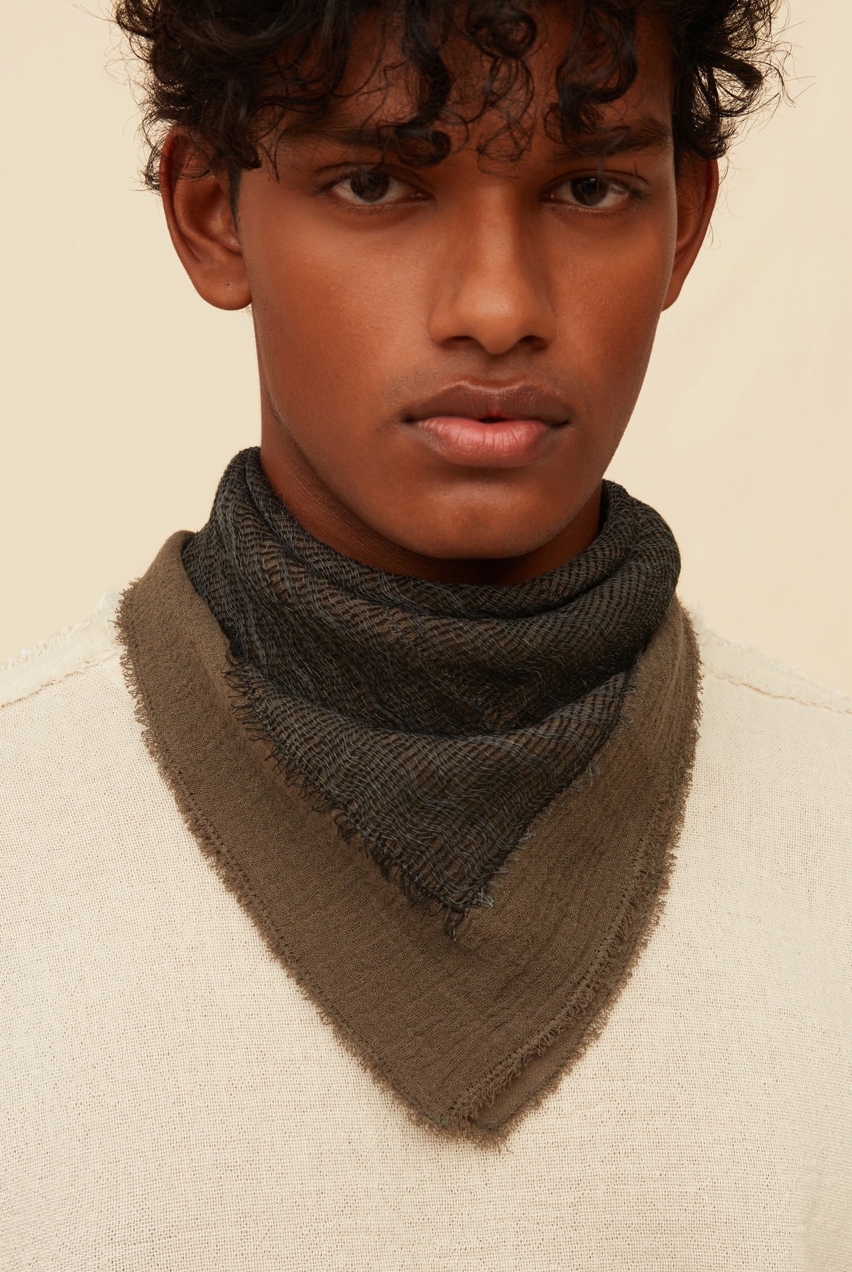 Chel Scarf Cotton Gauze - Volcanic Grey / Black