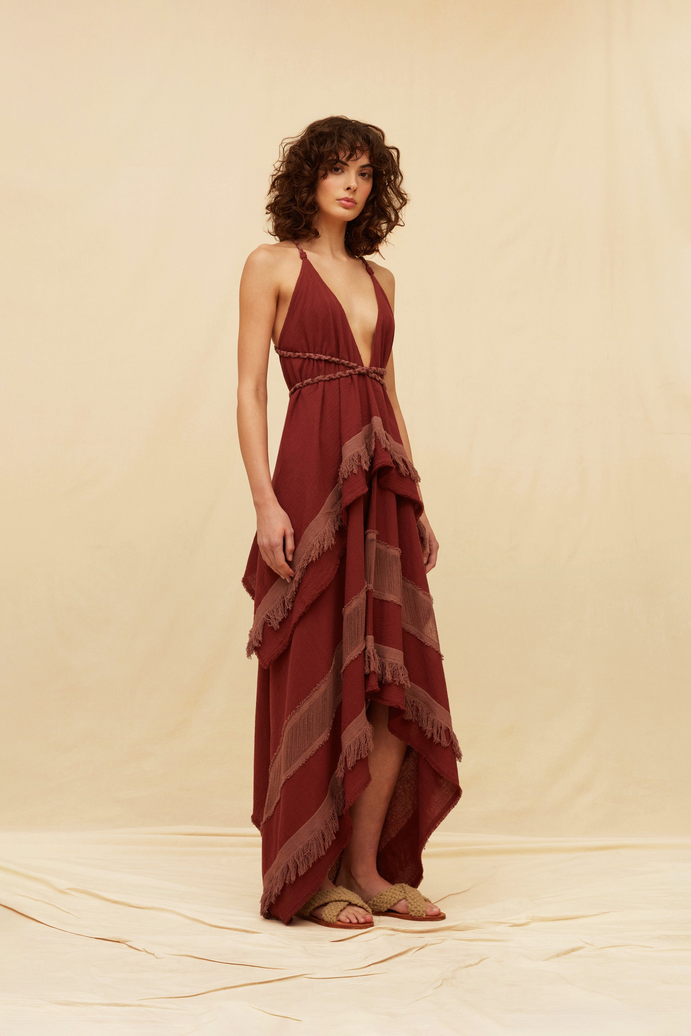 Koa Maxi Dress Artisanal Cotton - Ruby Wine