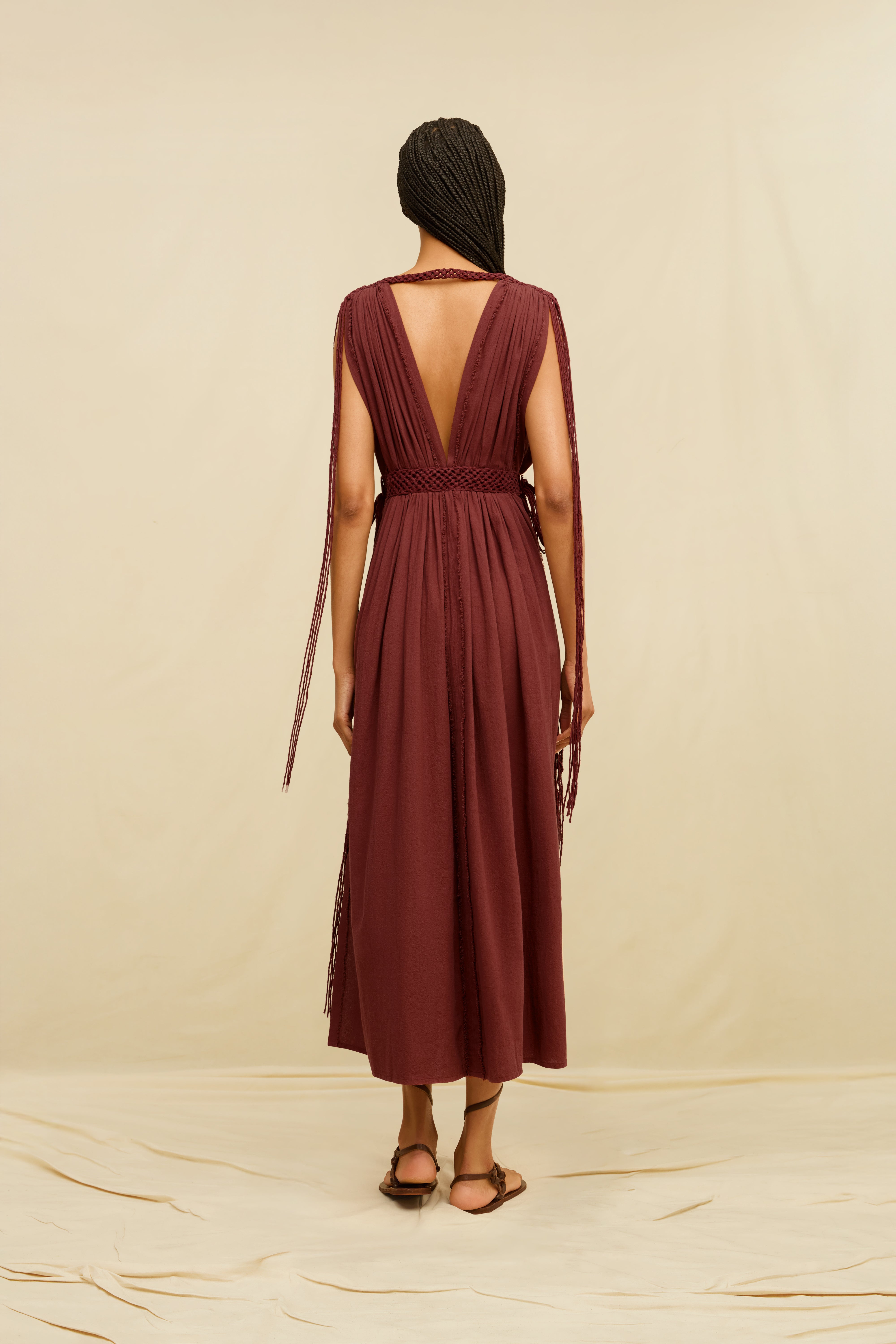 Lazara Midi Dress Artisanal Cotton - Ruby Wine