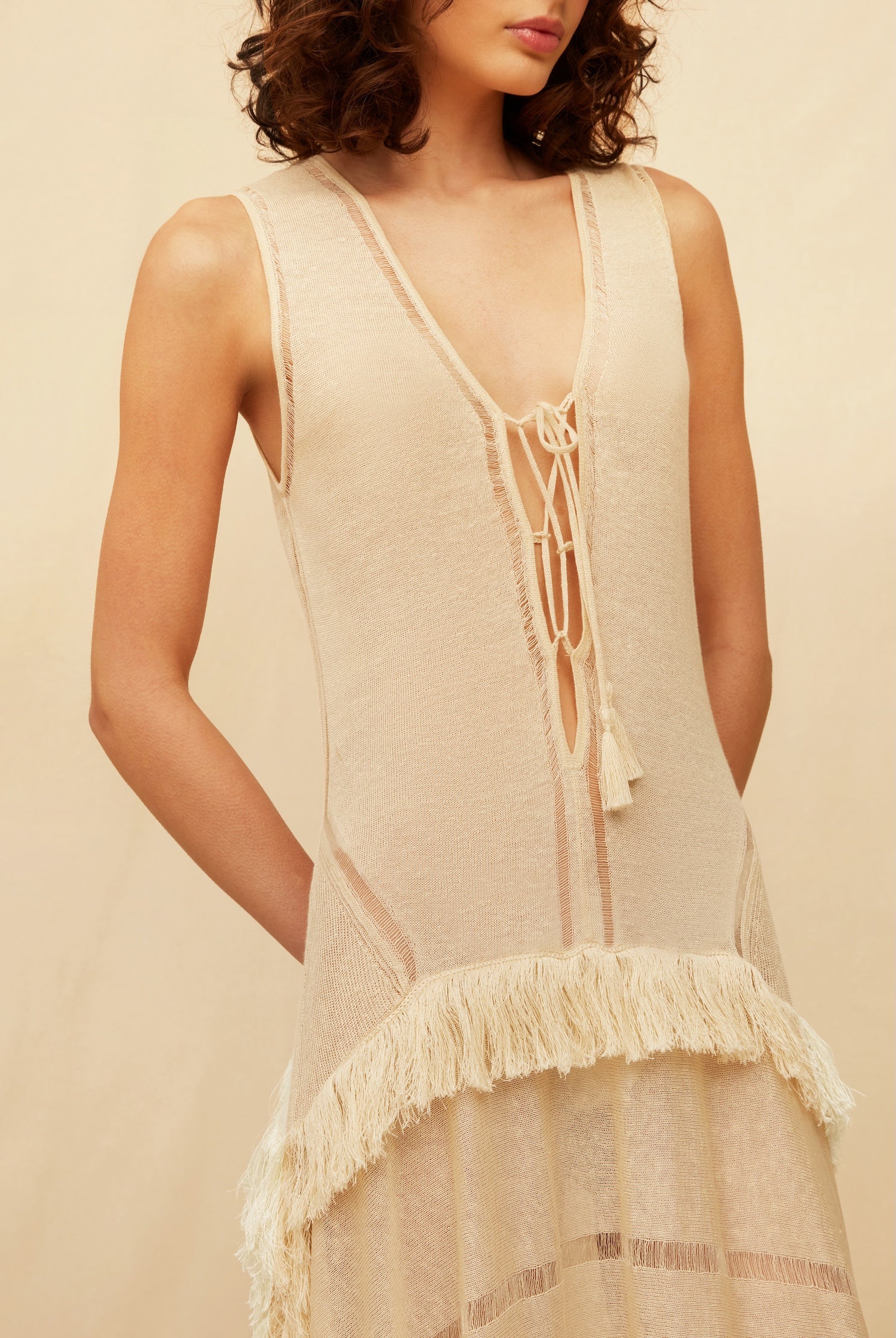 Maia Knit Maxi Dress Linen Blend - Natural