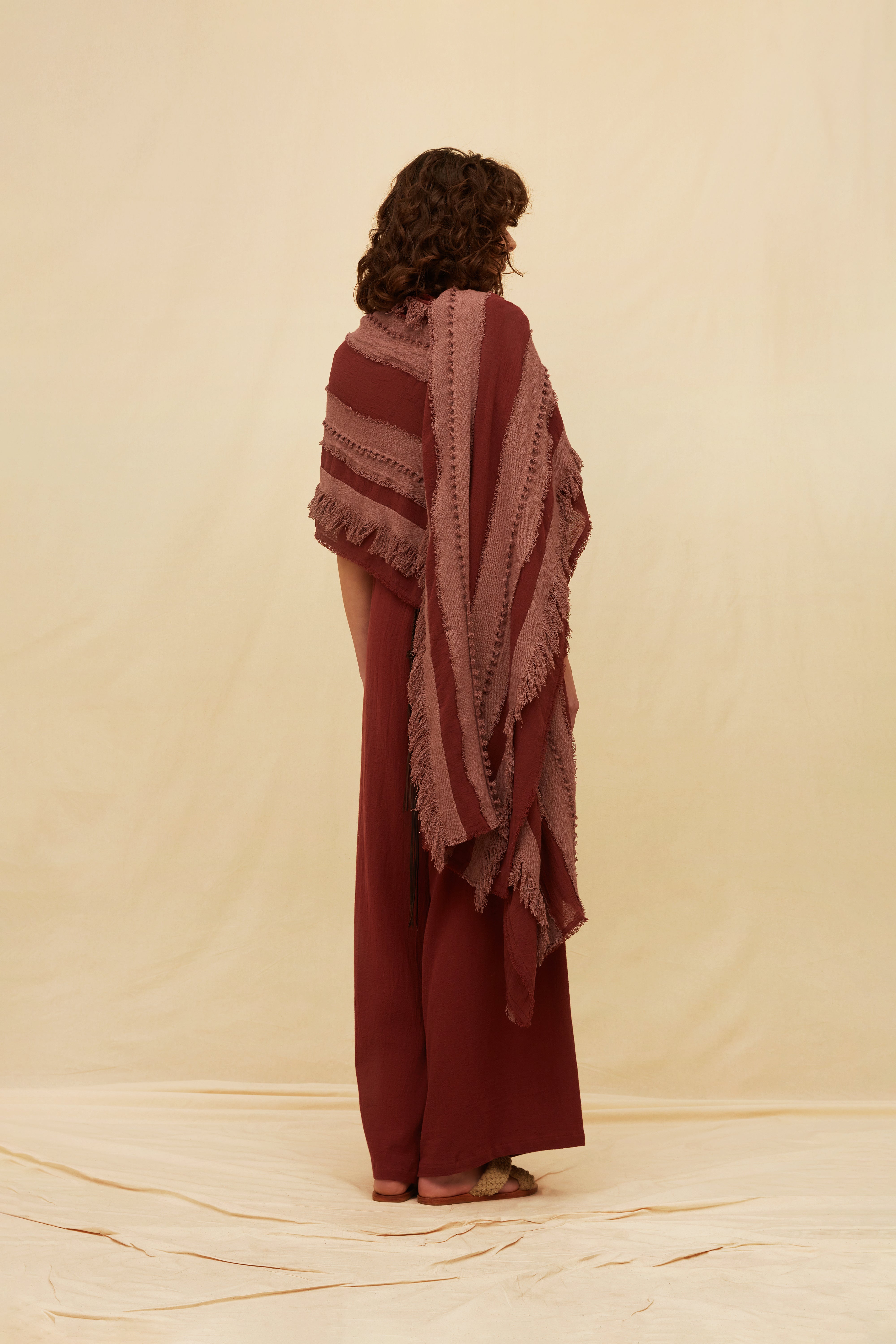 Natik Scarf Artisanal Cotton - Ruby Wine / Rose Brown