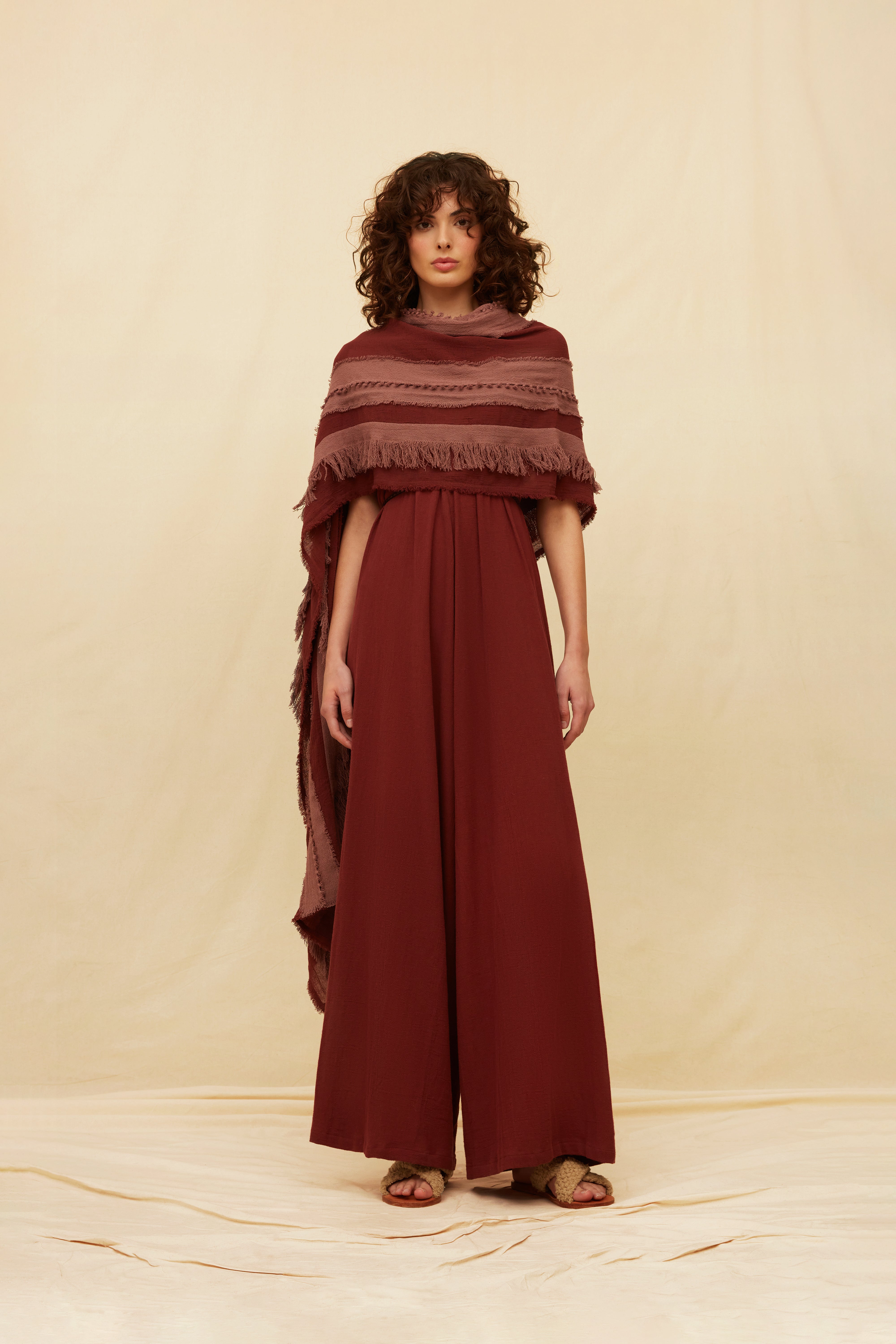 Natik Scarf Artisanal Cotton - Ruby Wine / Rose Brown