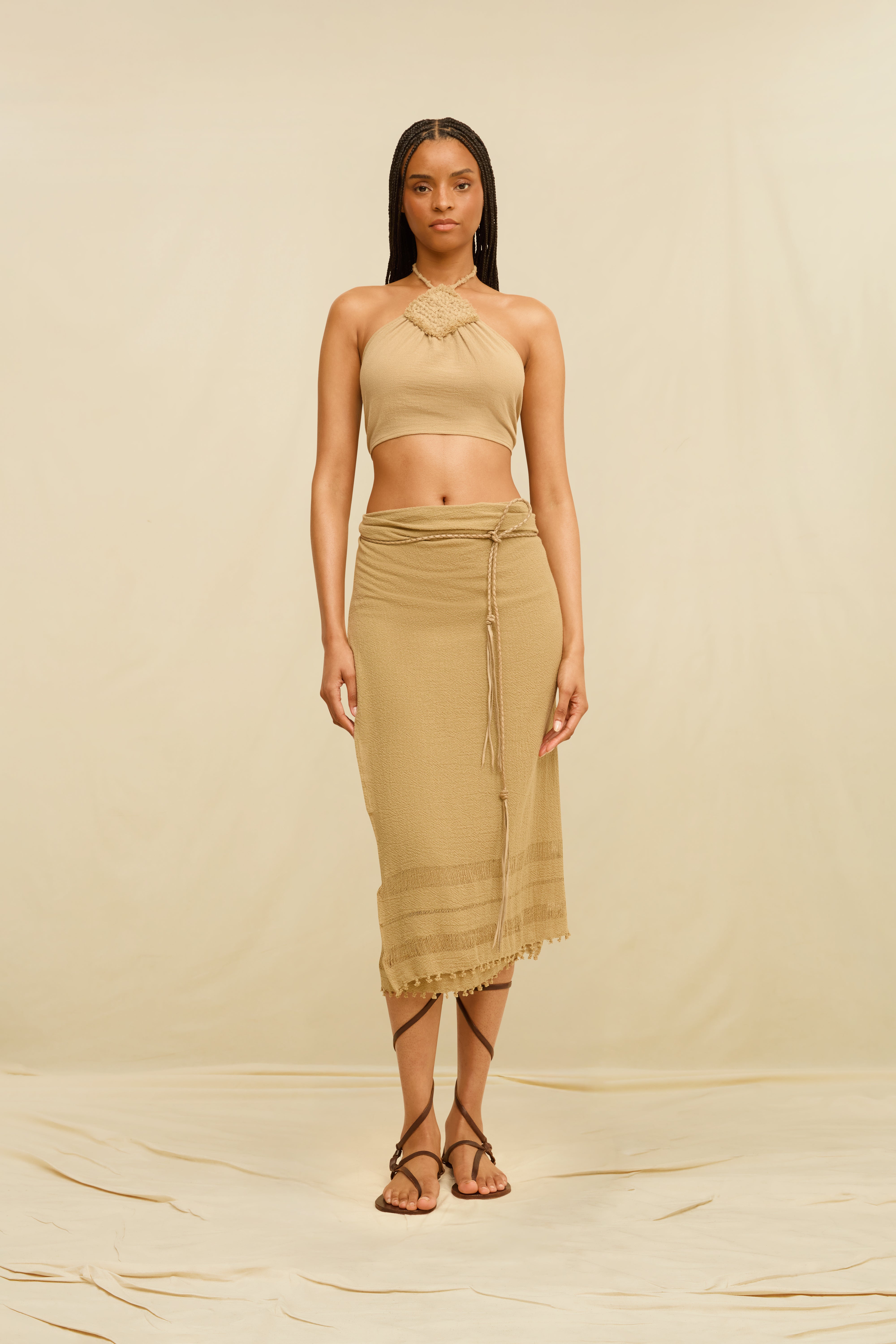 Pareo Leather Long Cotton Jute - Sepia