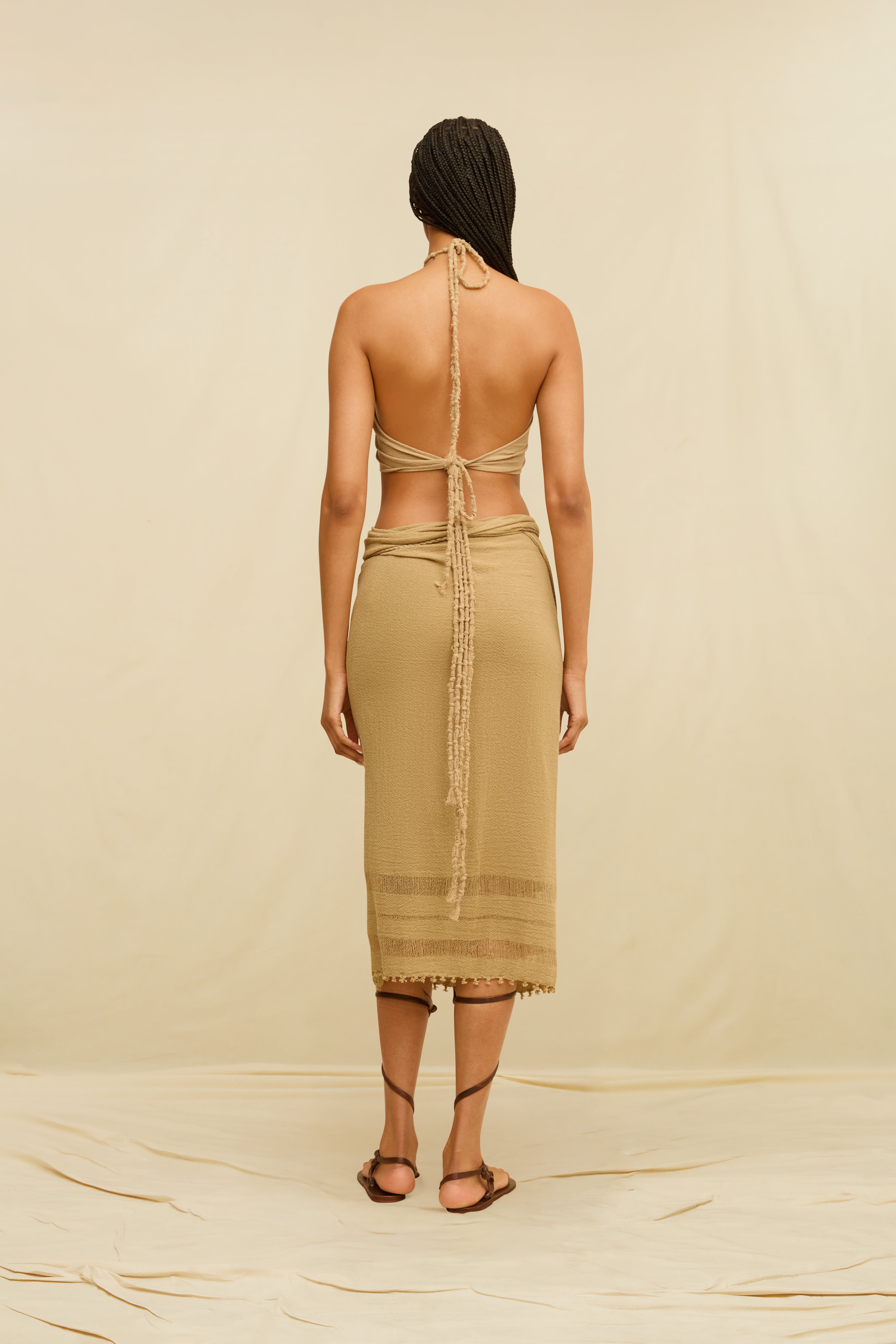 Pareo Leather Long Cotton Jute - Sepia