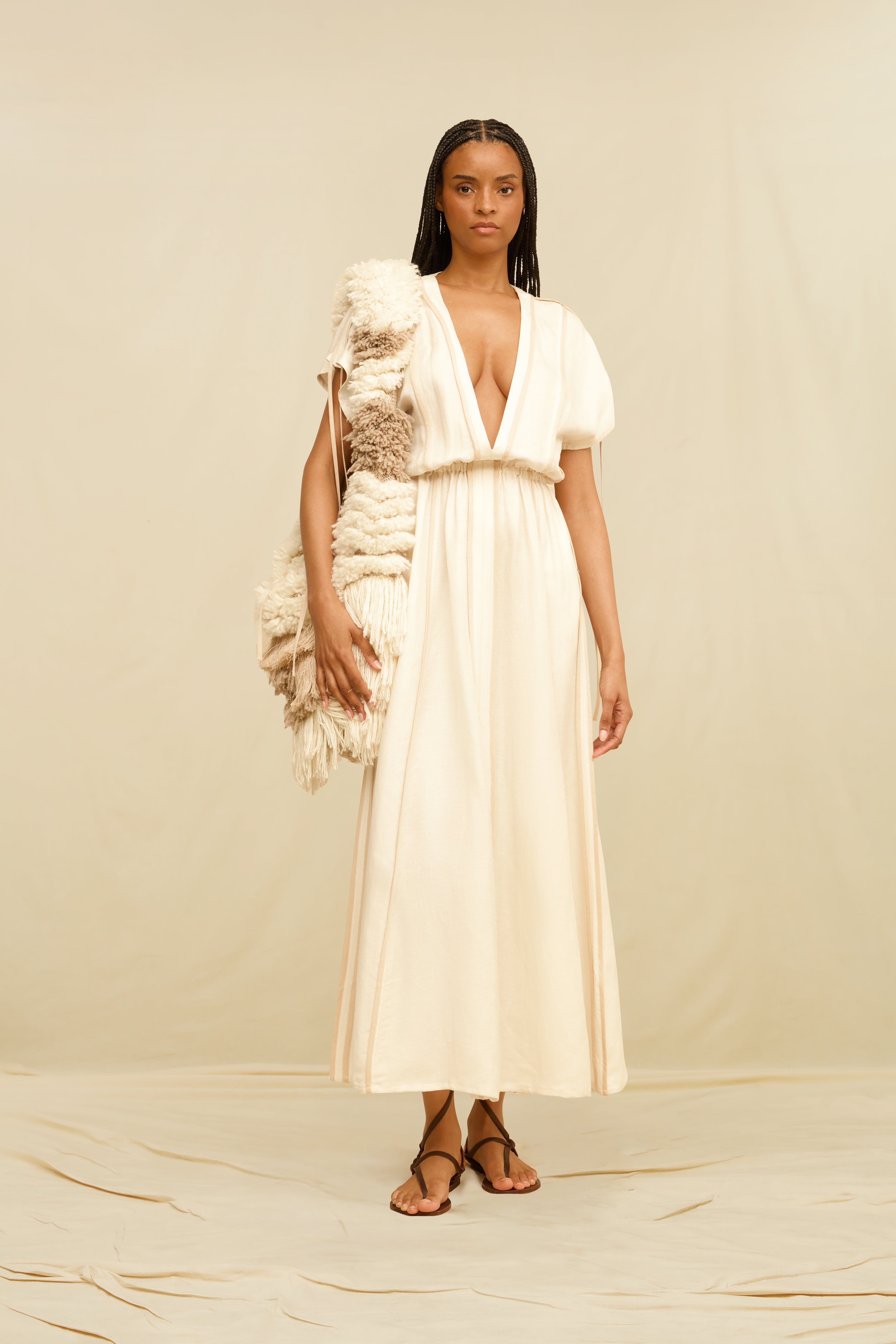 Solara Long Dress Linen Cupro - Bone