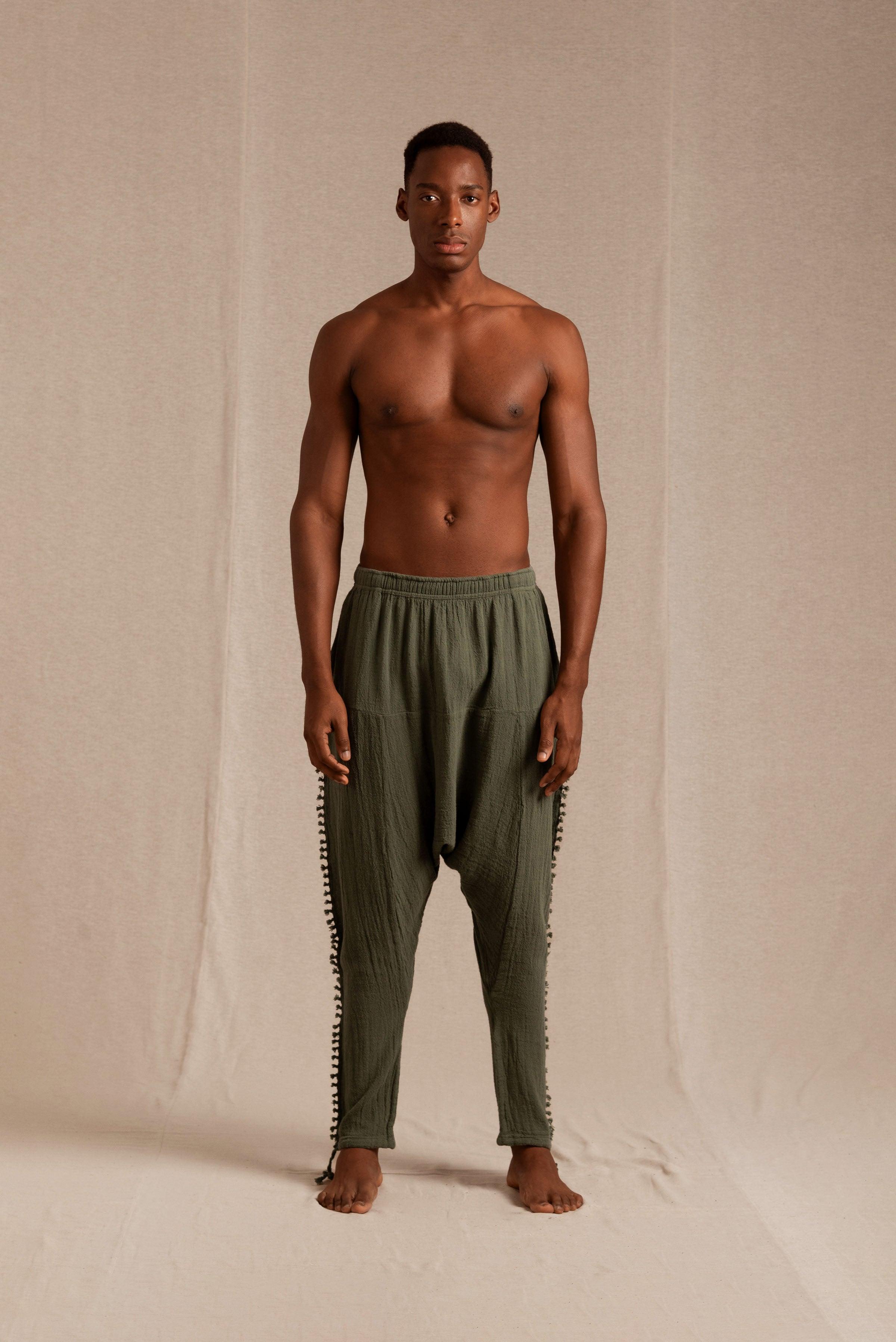 Ah Mun Large Pants Cotton Jute - Olive