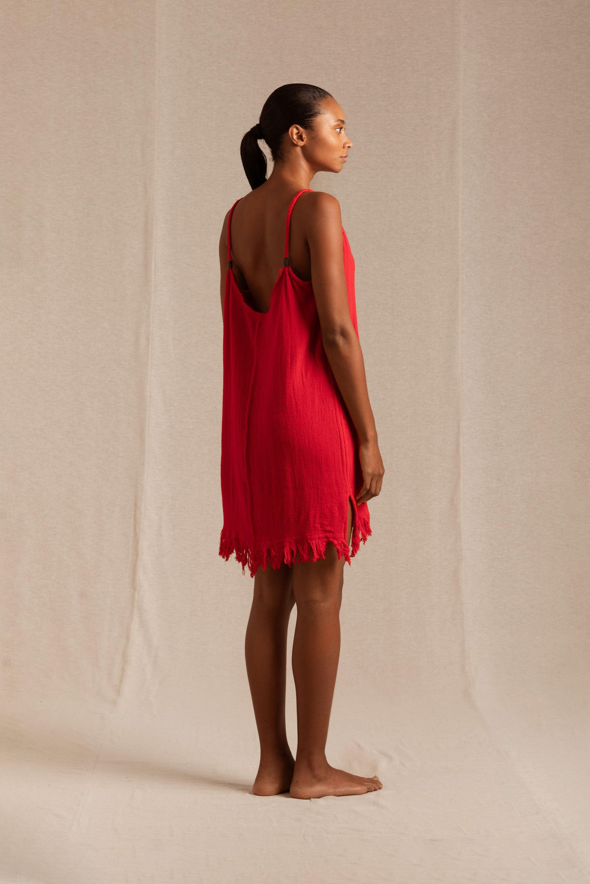 Becan Dress Fine Cotton Gauze - Scarlet