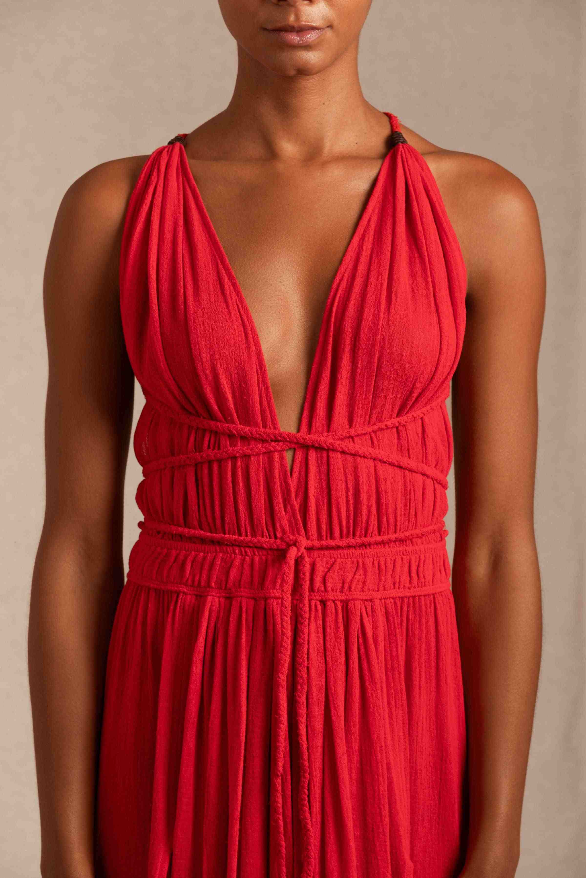 Hera Dress Cotton Gauze - Scarlet