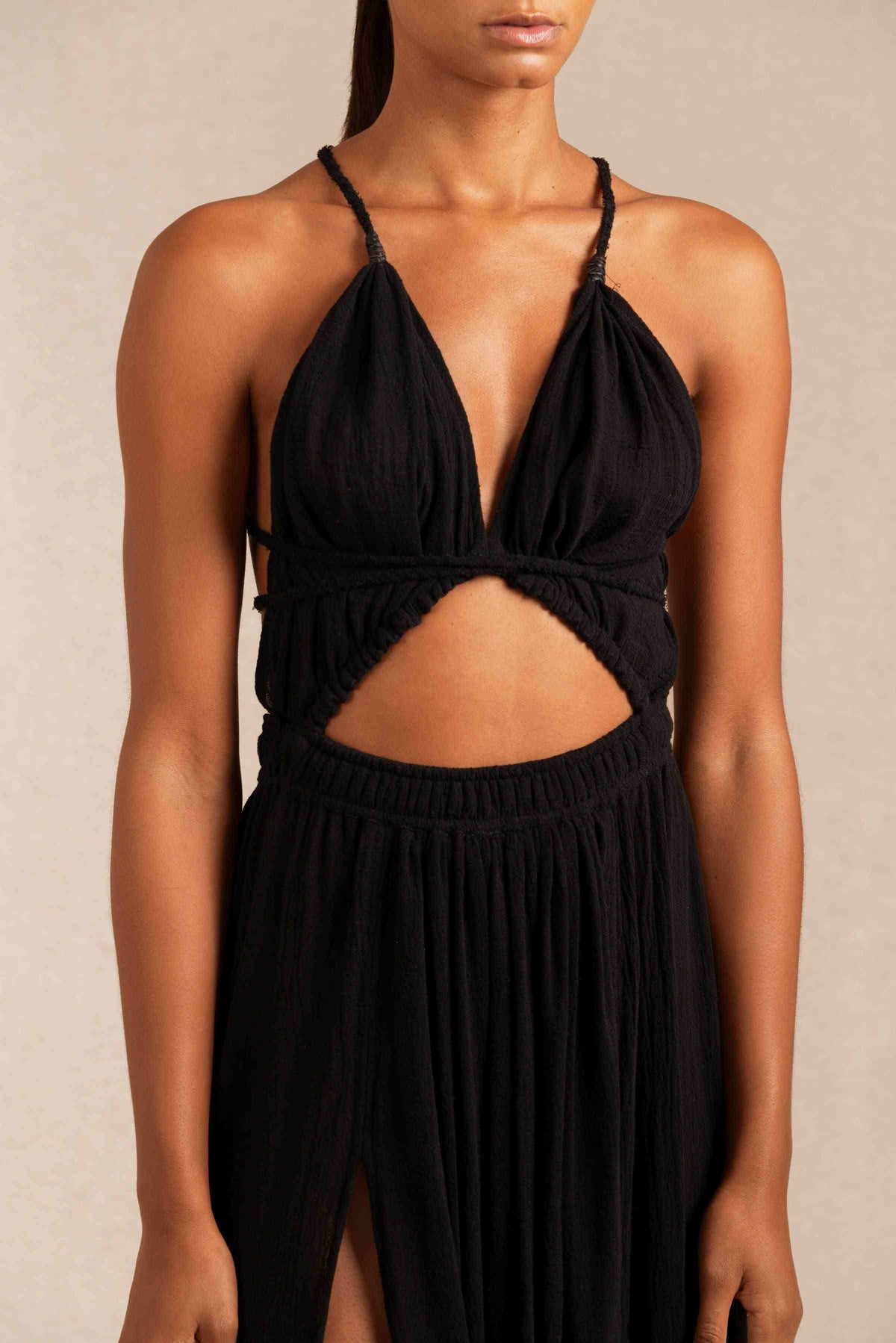 Kimi Cut-Out Maxi Dress Cotton Gauze - Black