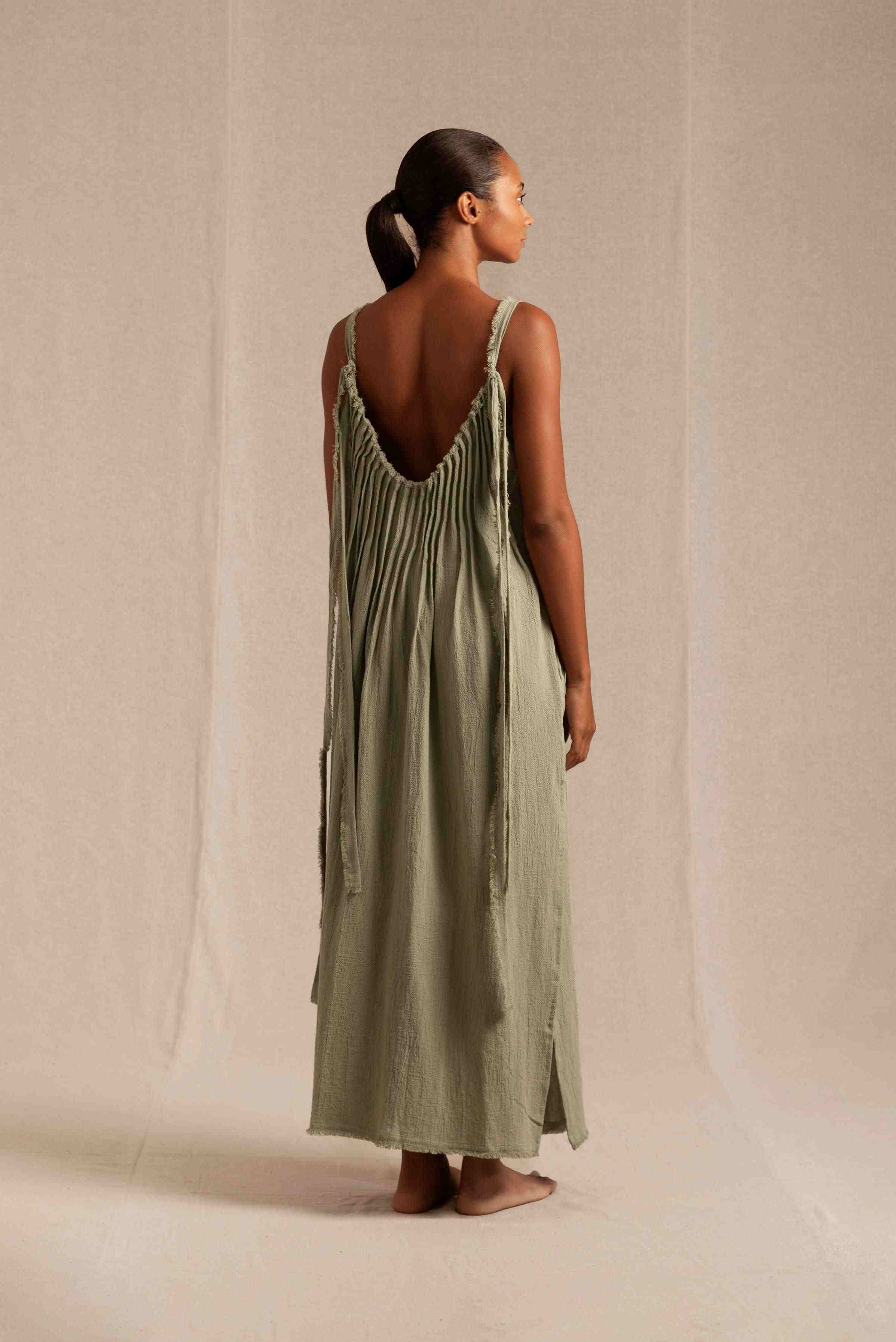 Nelli Dress Artisanal Cotton - Sage Green