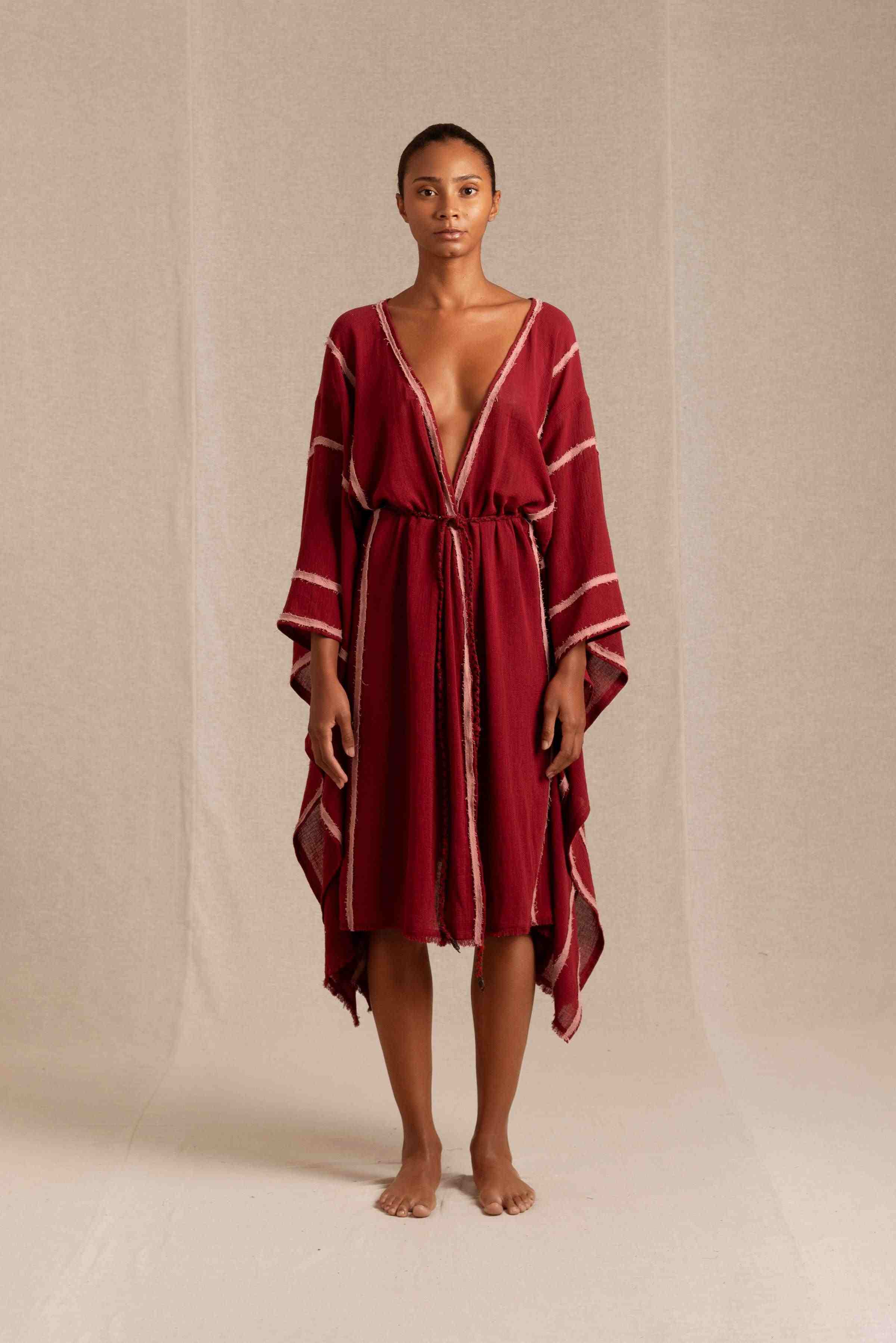 Caravana Womens Cover Up Kaftan Cape Cotton Gauze Sustainable V Neck in Pink One Size Caravana Womens Cover Up Kaftan Cape Cotton Gauze Sustainable V Neck in Pink One Size