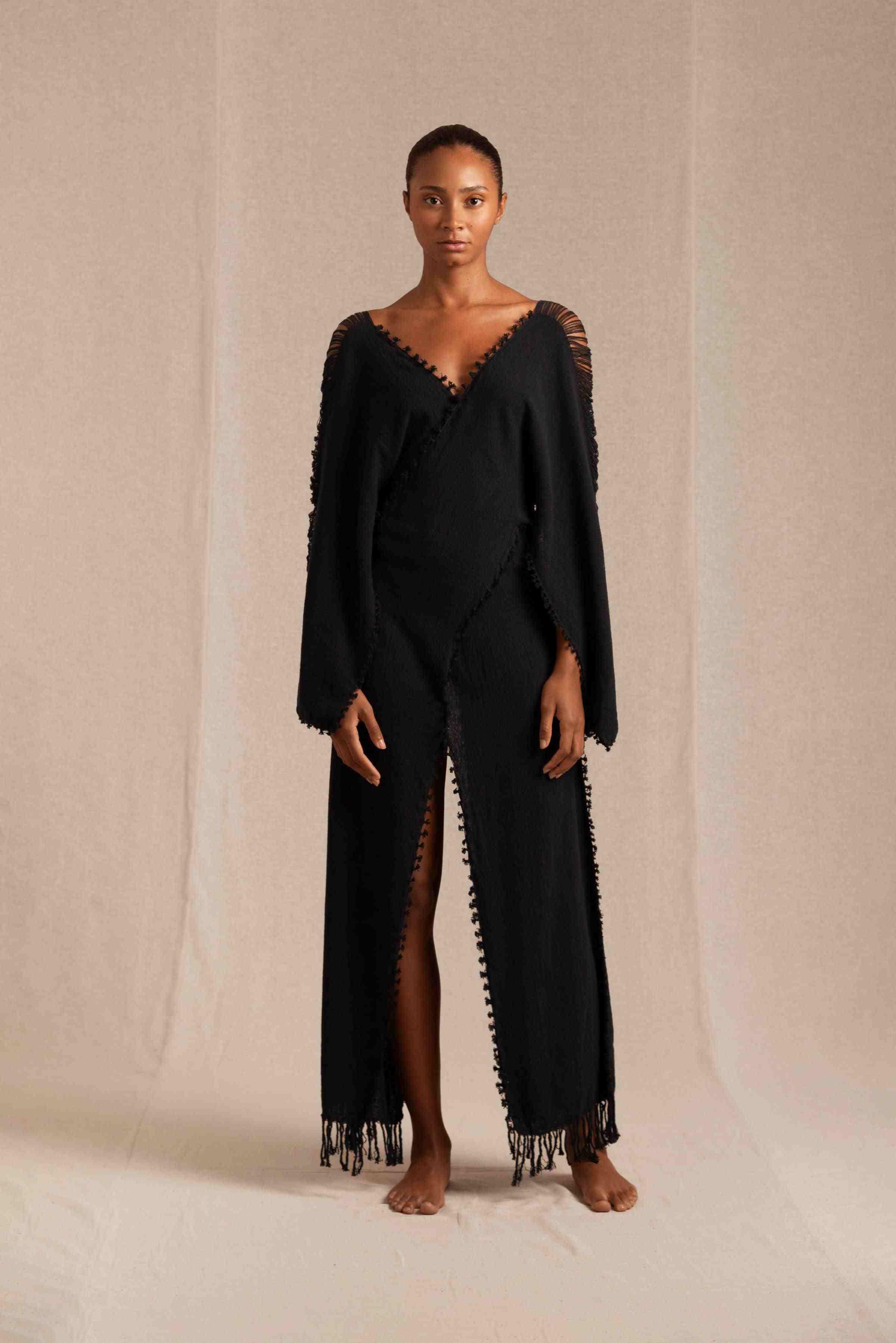 Xaman Ek Sleeves Dress Cotton Jute - Black