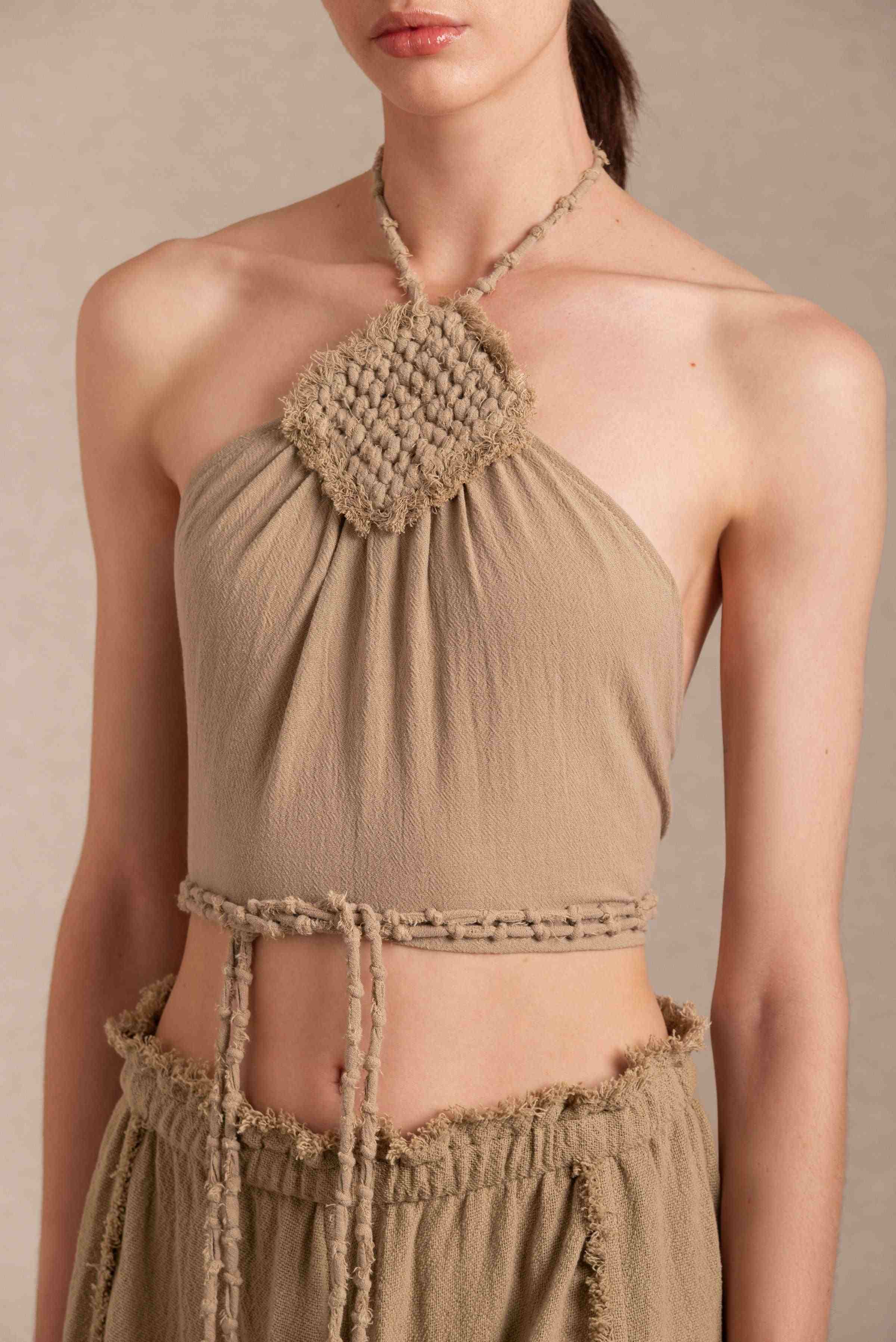 Yalton Top Macramé Leather - Sepia