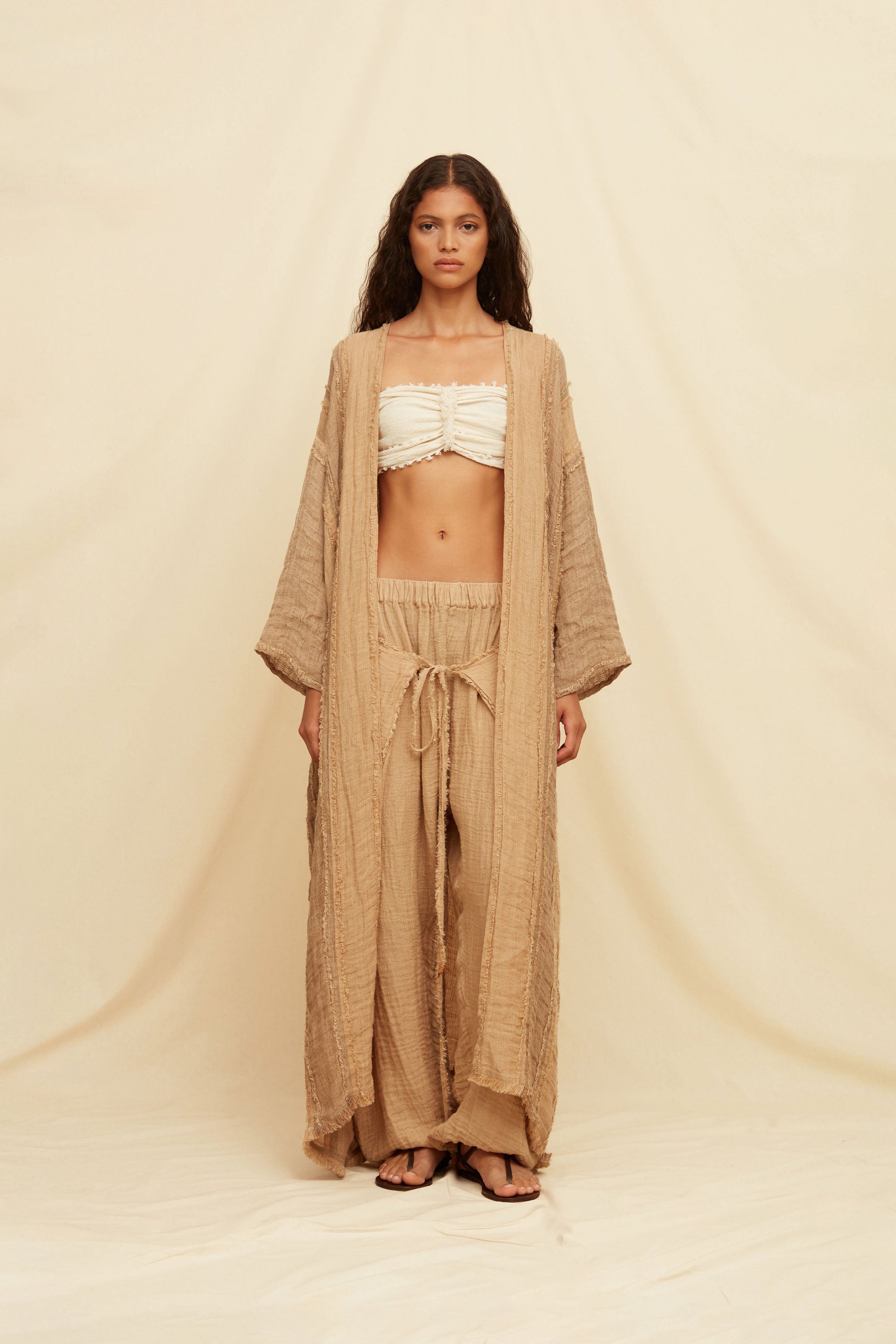 Aniu Lines Vest Linen Cotton - Taupe / Clay