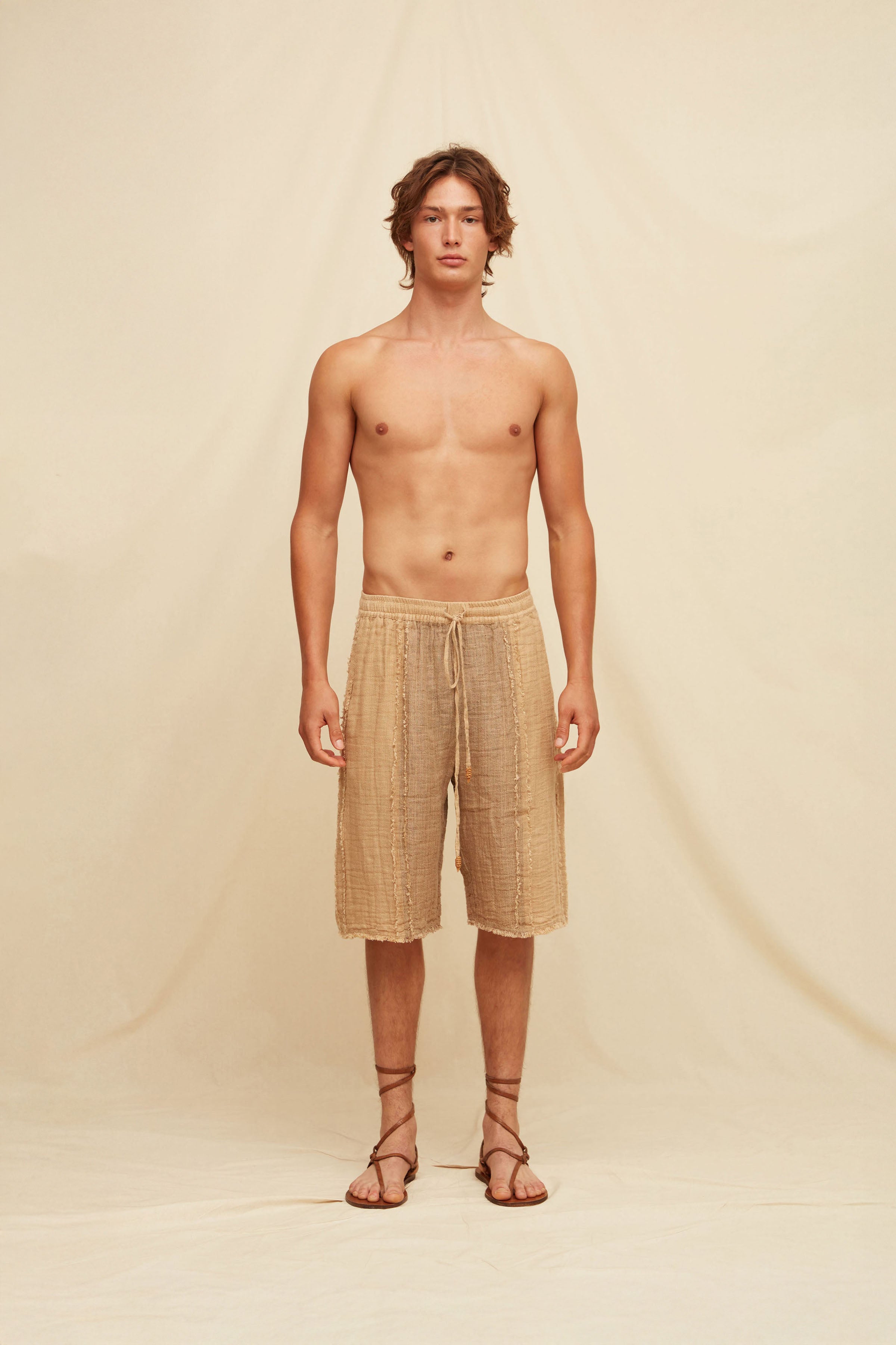Bexni Lines Shorts Linen Cotton - Taupe / Clay