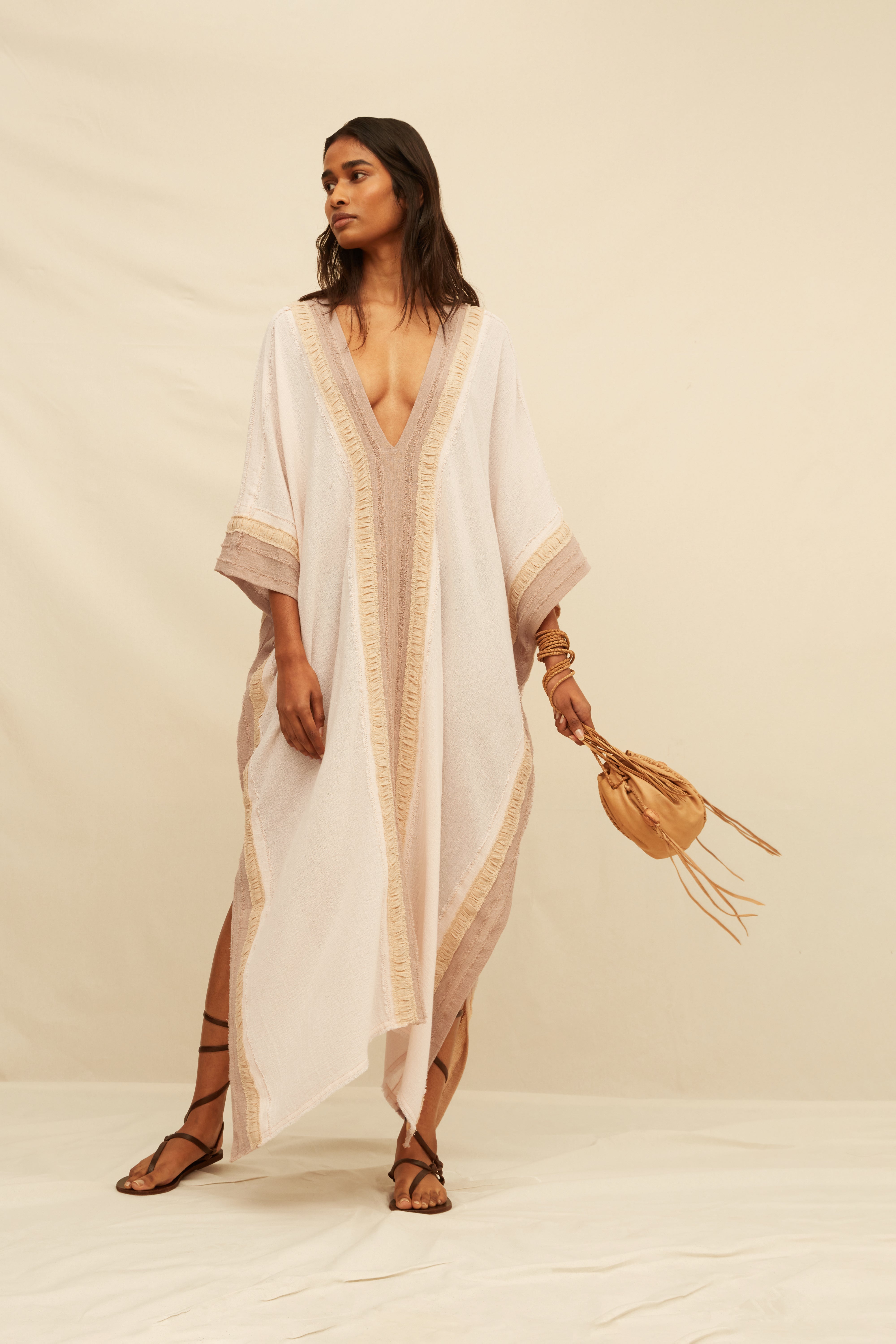 Nomada Kaftan Cotton Gauze - Shell Pink / Almond