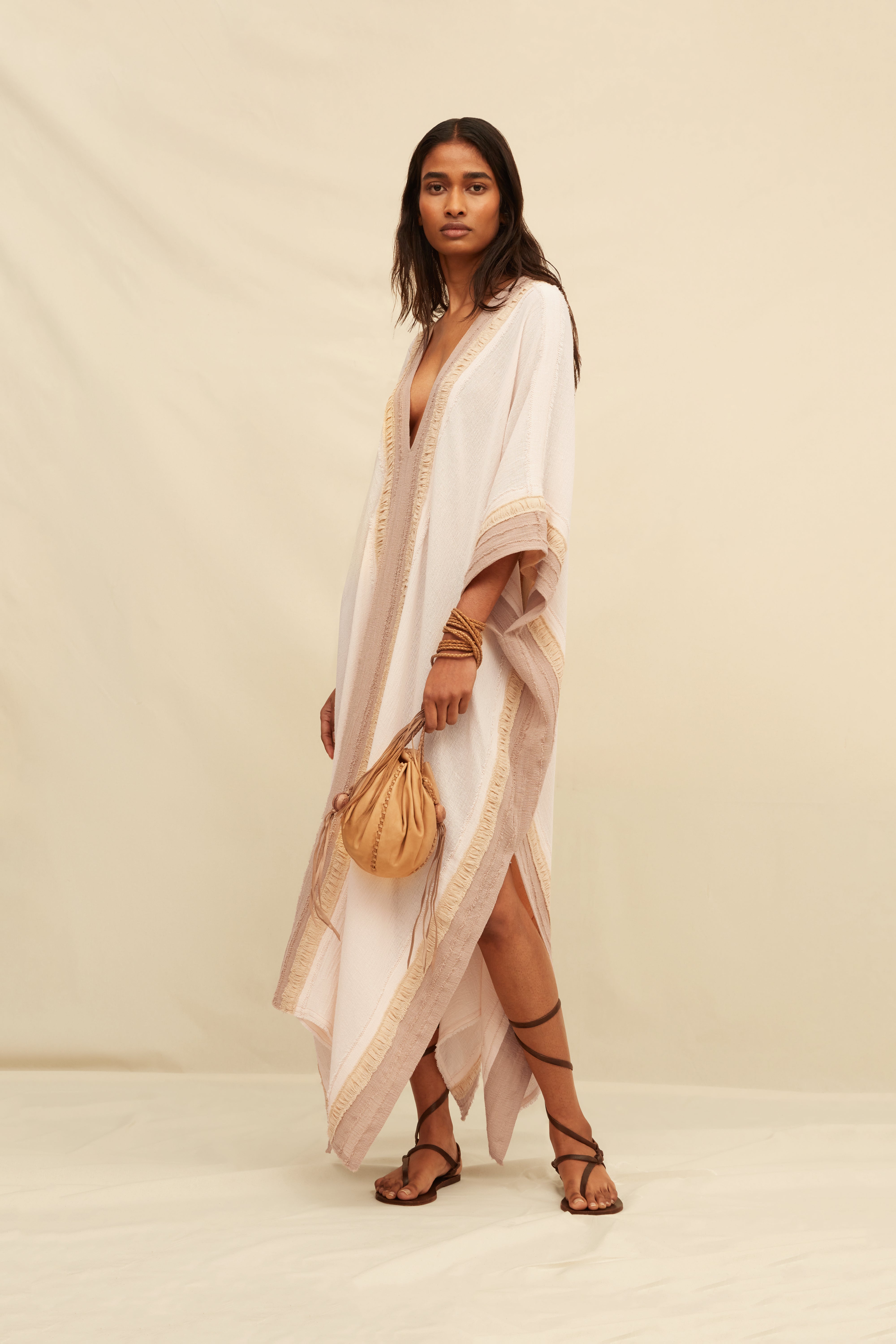 Nomada Kaftan Cotton Gauze - Shell Pink / Almond