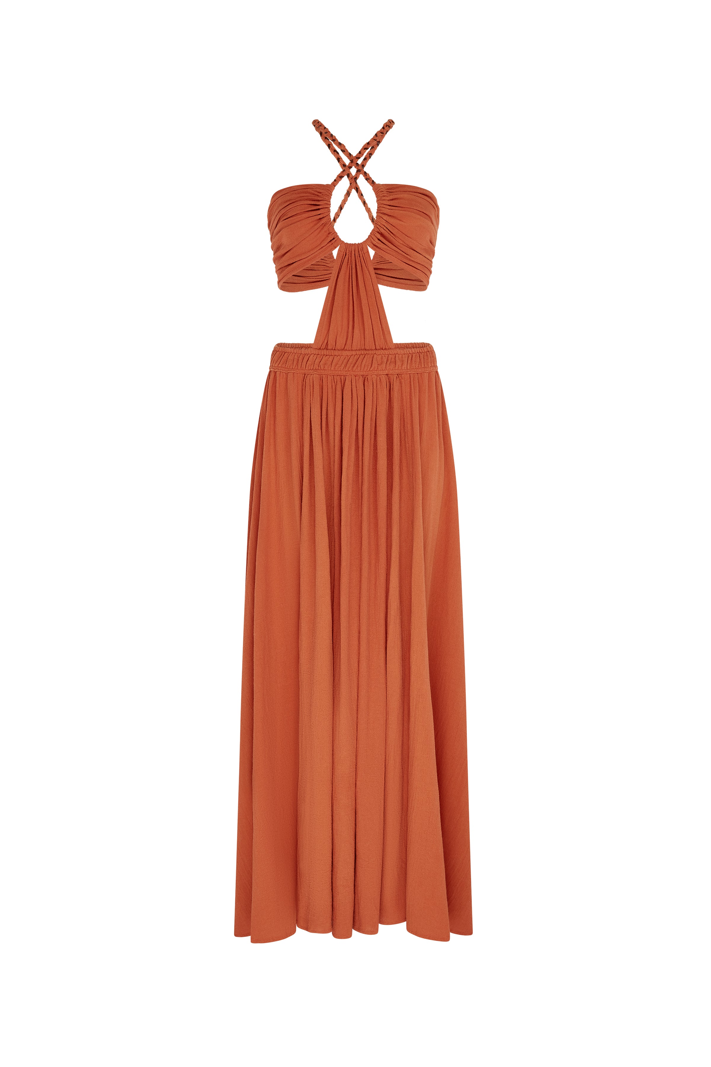 Xpujil Maxi Dress Artisanal Cotton - Burnt Ochre