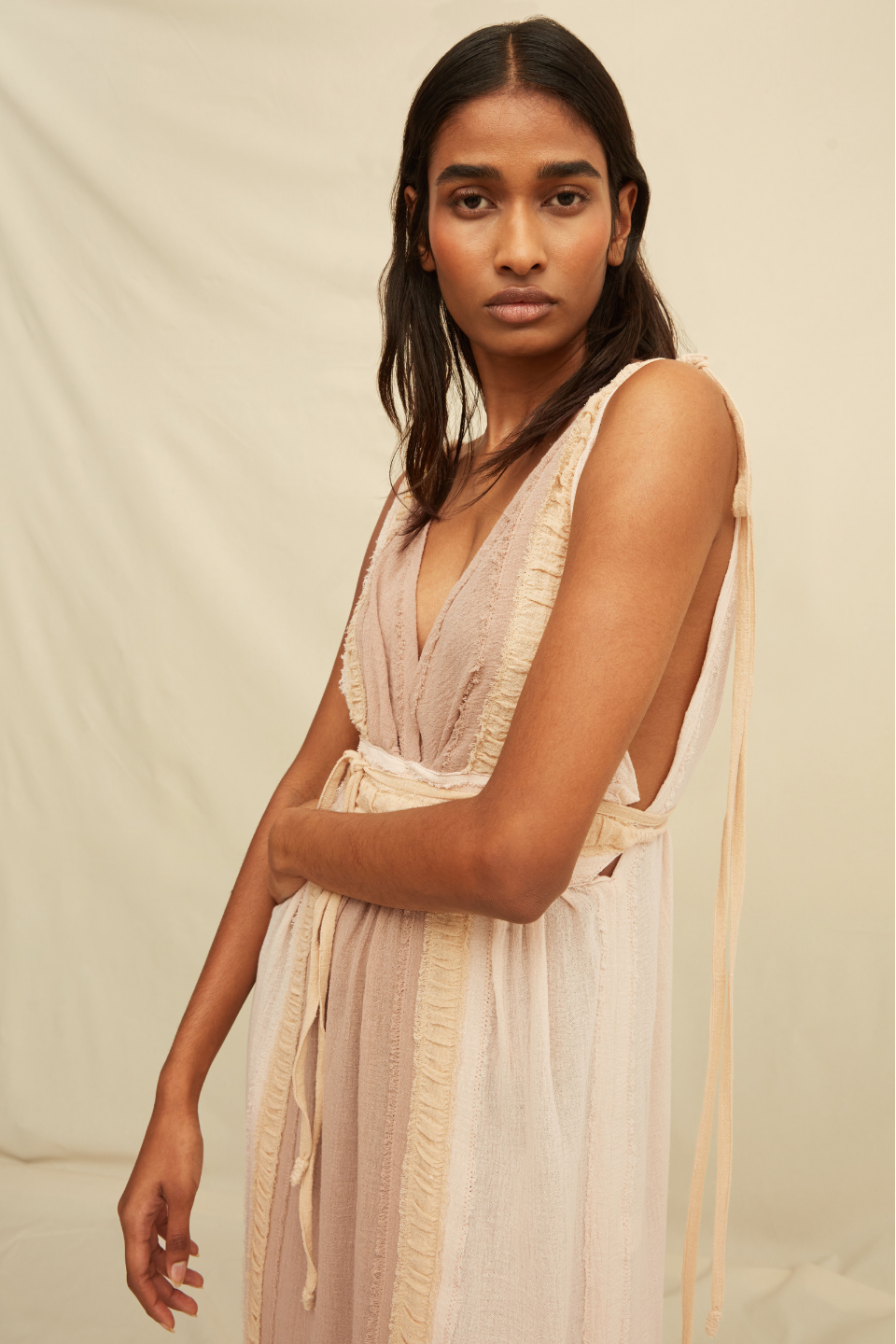 Ephra Maxi Dress Cotton Gauze - Shell Pink / Almond