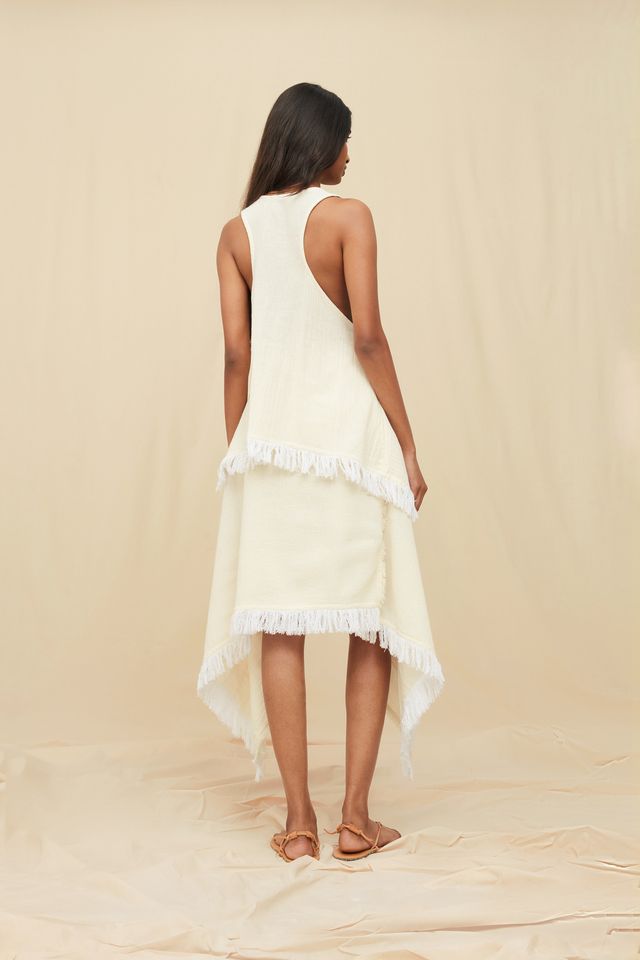 Seneca Midi Skirt Artisanal Cotton - Natural / White
