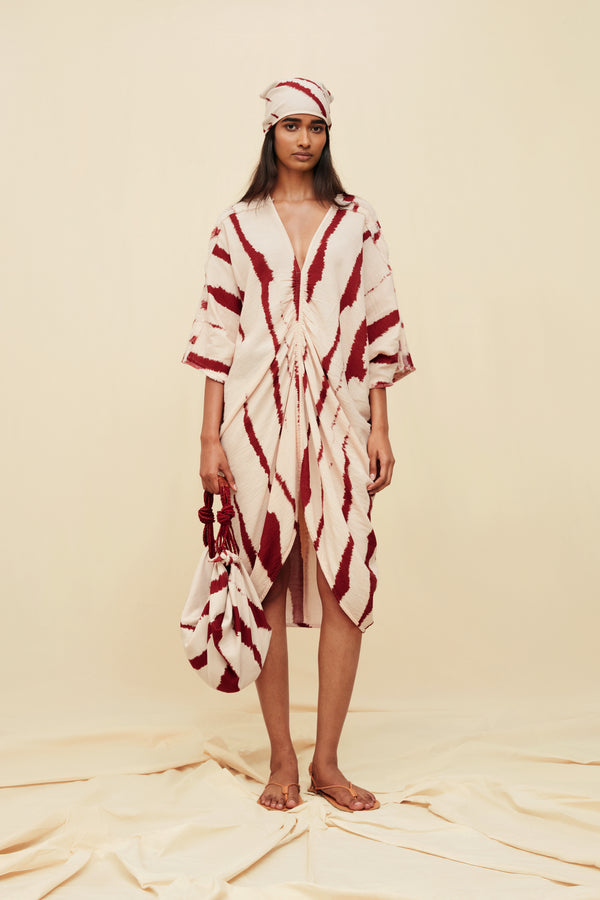 Zanura Long Kaftan Artisanal Cotton - Driftwood Stripe Pink