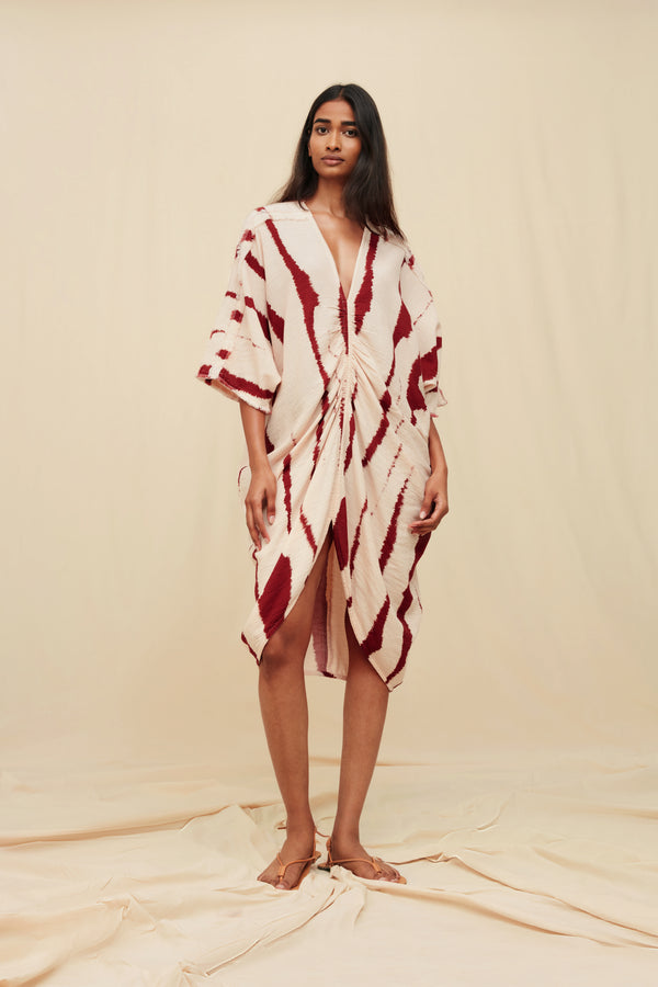 Zanura Long Kaftan Artisanal Cotton - Driftwood Stripe Pink
