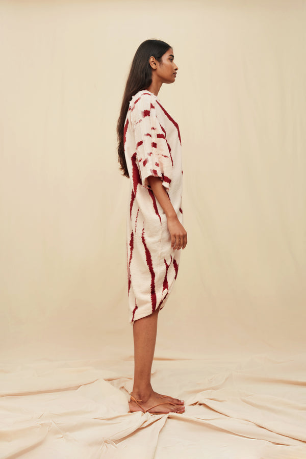 Zanura Long Kaftan Artisanal Cotton - Driftwood Stripe Pink