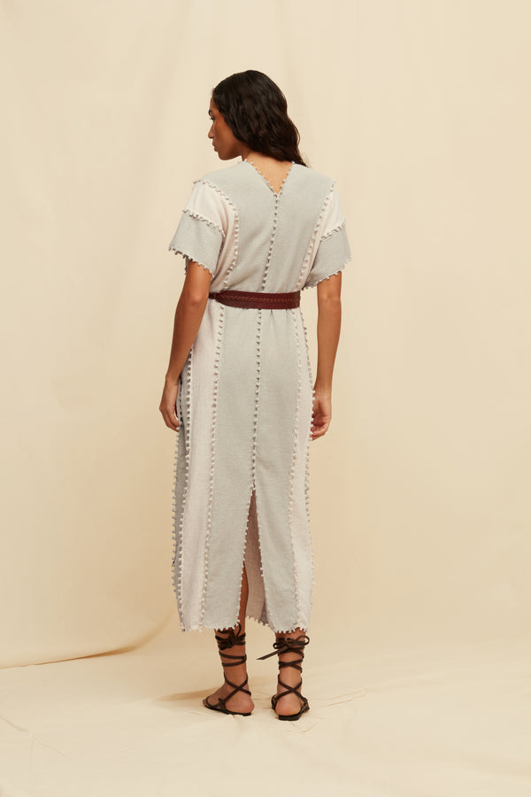 Chaac Lines Tunic Dress Cotton Jute - Quiet Grey / Natural