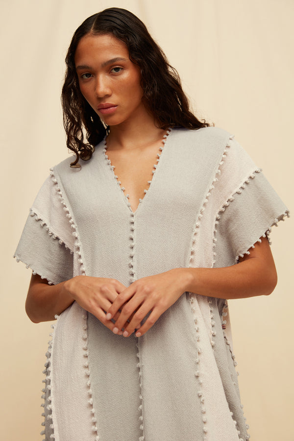 Chaac Lines Tunic Dress Cotton Jute - Quiet Grey / Natural