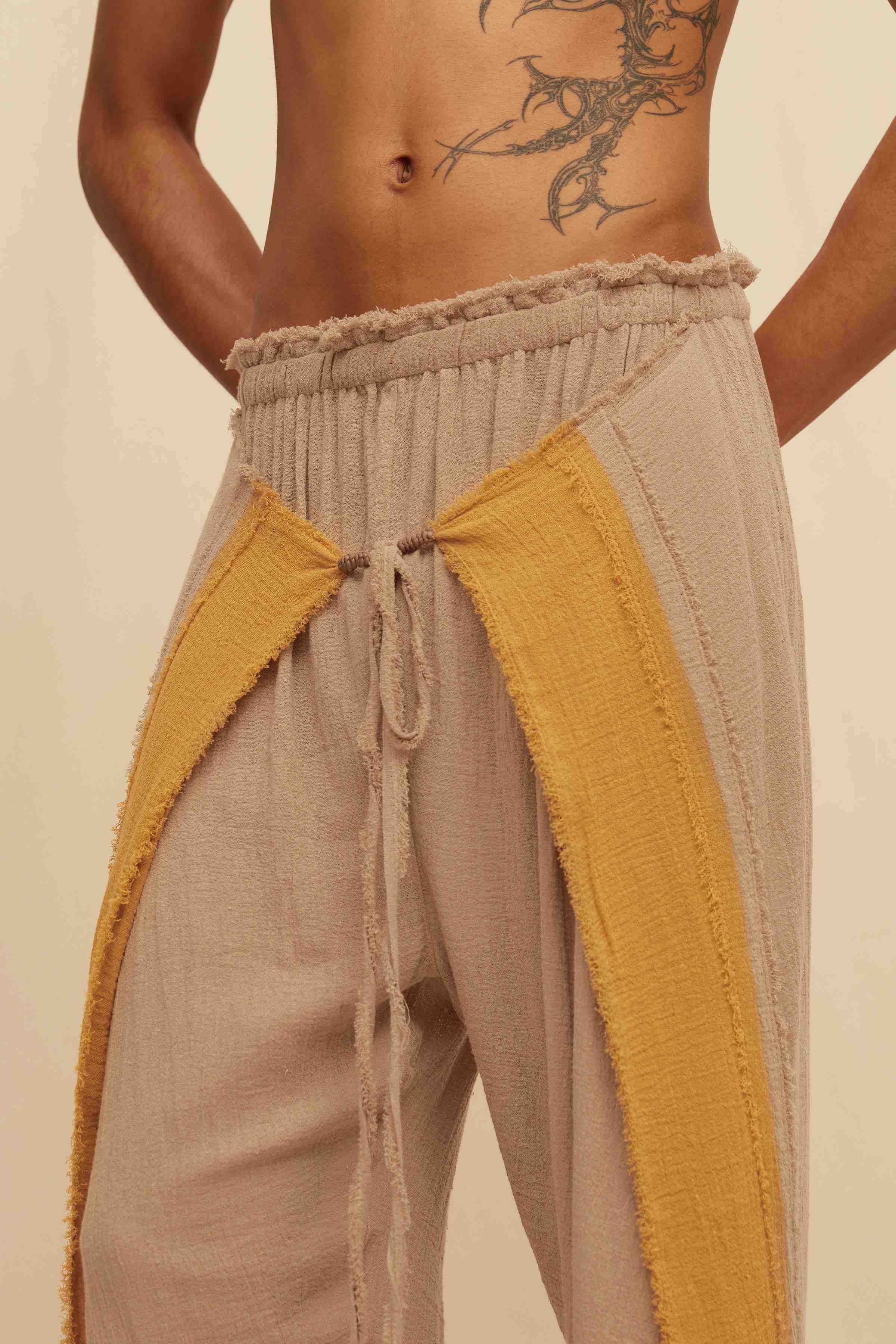 Chinda Pants Cotton Gauze - Sepia / Mustard