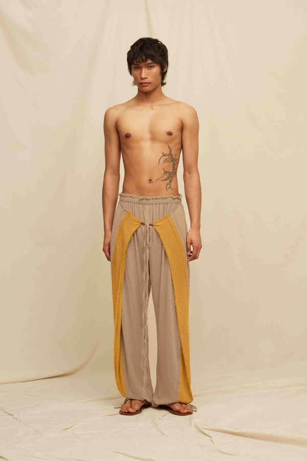 Chinda Pants Cotton Gauze - Sepia / Mustard