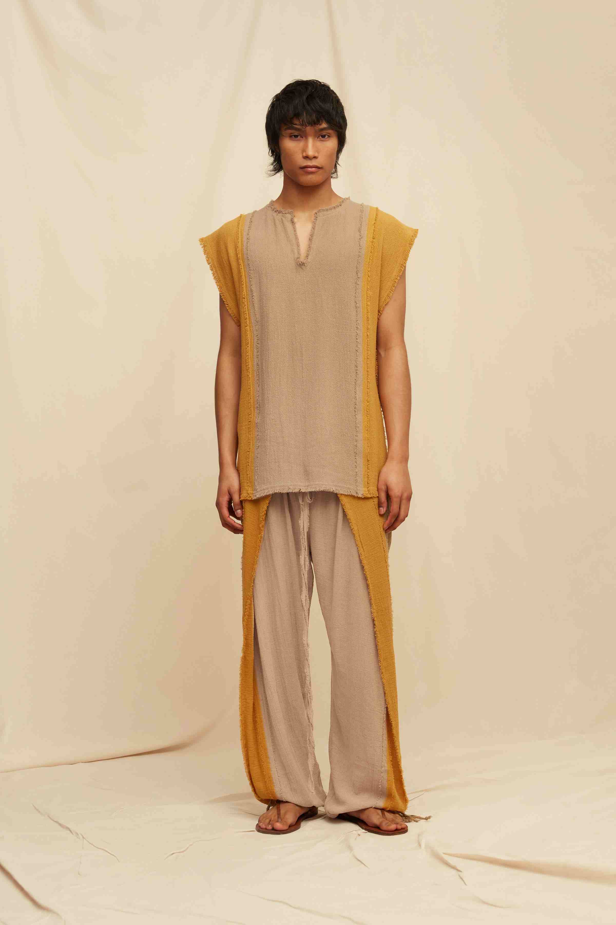 Chindikun Shirt Cotton Jute - Sepia / Mustard