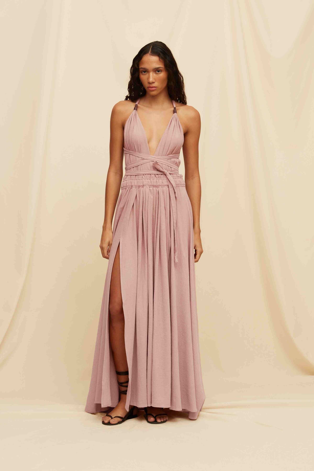Caravana Womens Sleeveless Maxi Dress with Sustainable Cotton Deep V Neck A-line Silhouette Dusty Pink One Size Caravana Womens Sleeveless Maxi Dress with Sustainable Cotton Deep V Neck A-line Silhouette Dusty Pink One Size