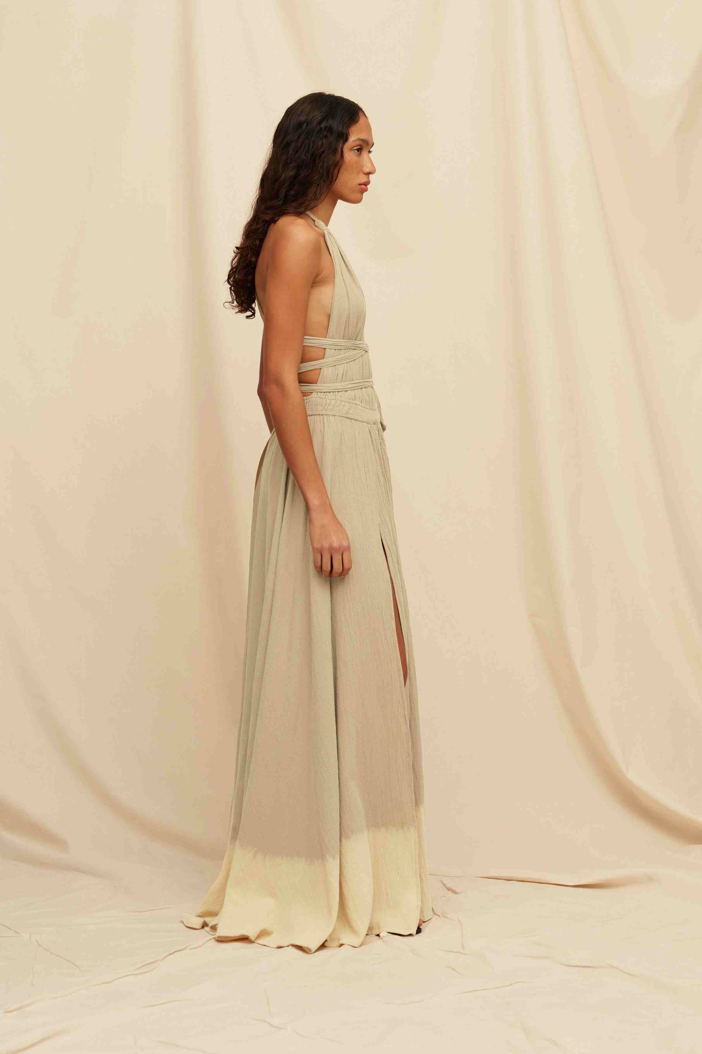 Caravana Womens Tie Dye Maxi Dress A-Line Shilouette with Slash Neck Open Back Front Slits Sepia Brown One Size Caravana Womens Tie Dye Maxi Dress A-Line Shilouette with Slash Neck Open Back Front Slits Sepia Brown One Size