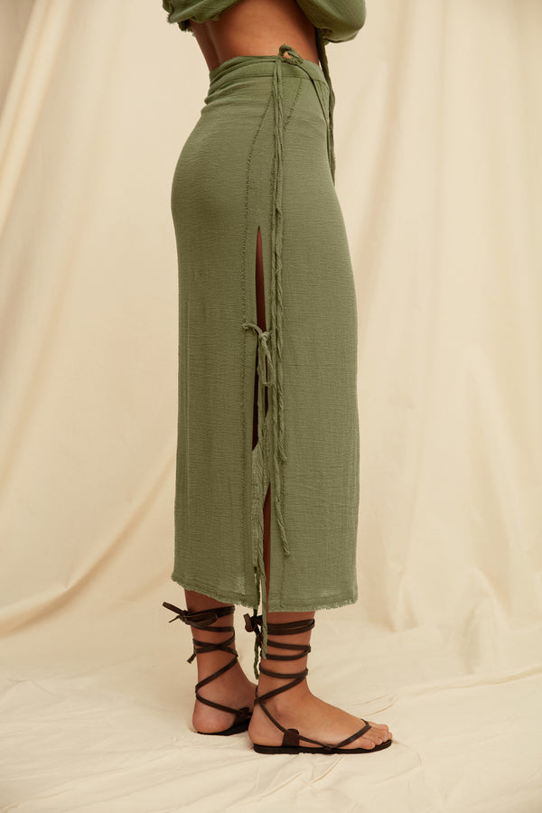 Tsatsa Skirt Cotton Gauze - Olive