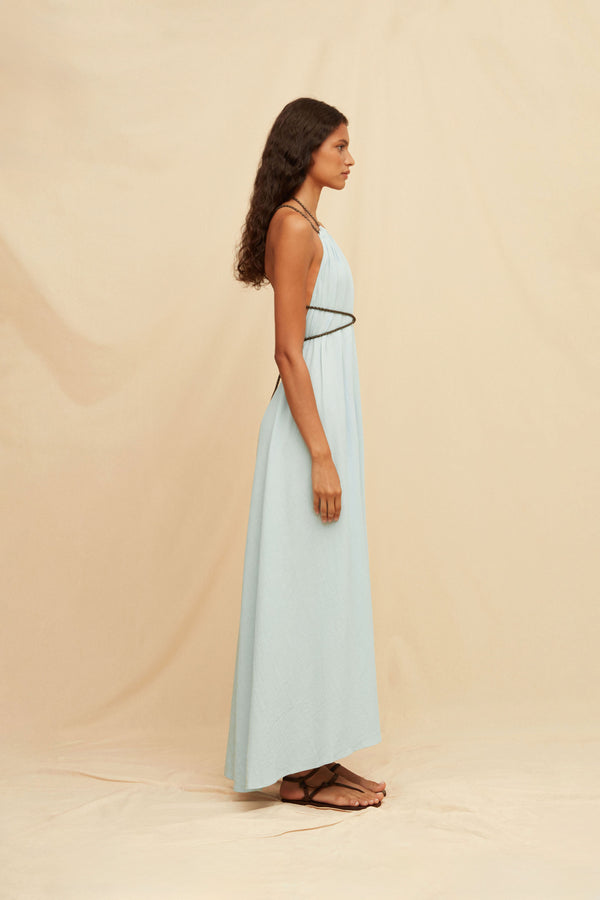Mahahual Maxi Dress Artisanal Cotton - Ice Blue