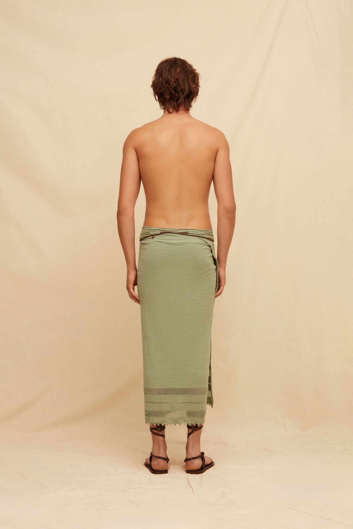 Long Pareo Cotton Leather Jute - Sage Green